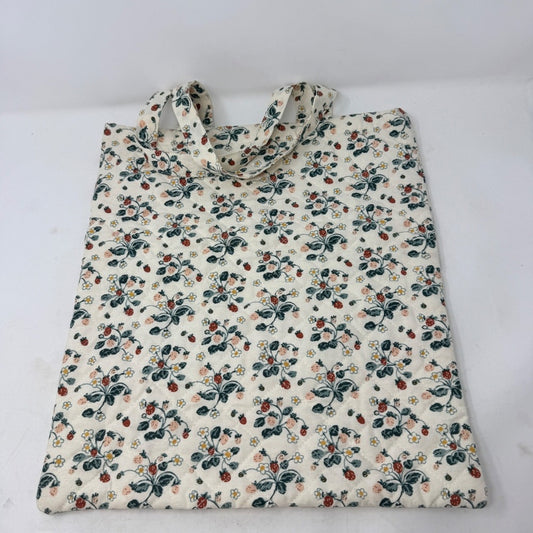 Creative Co-op Strawberry Floral Quilted Cotton Tote Bag Cream Red Green