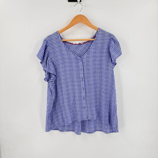 Jane & Delancey Blue Gingham Peplum Top Large Coastal Cottagecore