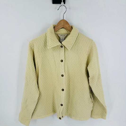 Vintage Orvis Butter Yellow Quilted Sweatshirt Fisherman Coastal Size S Spring