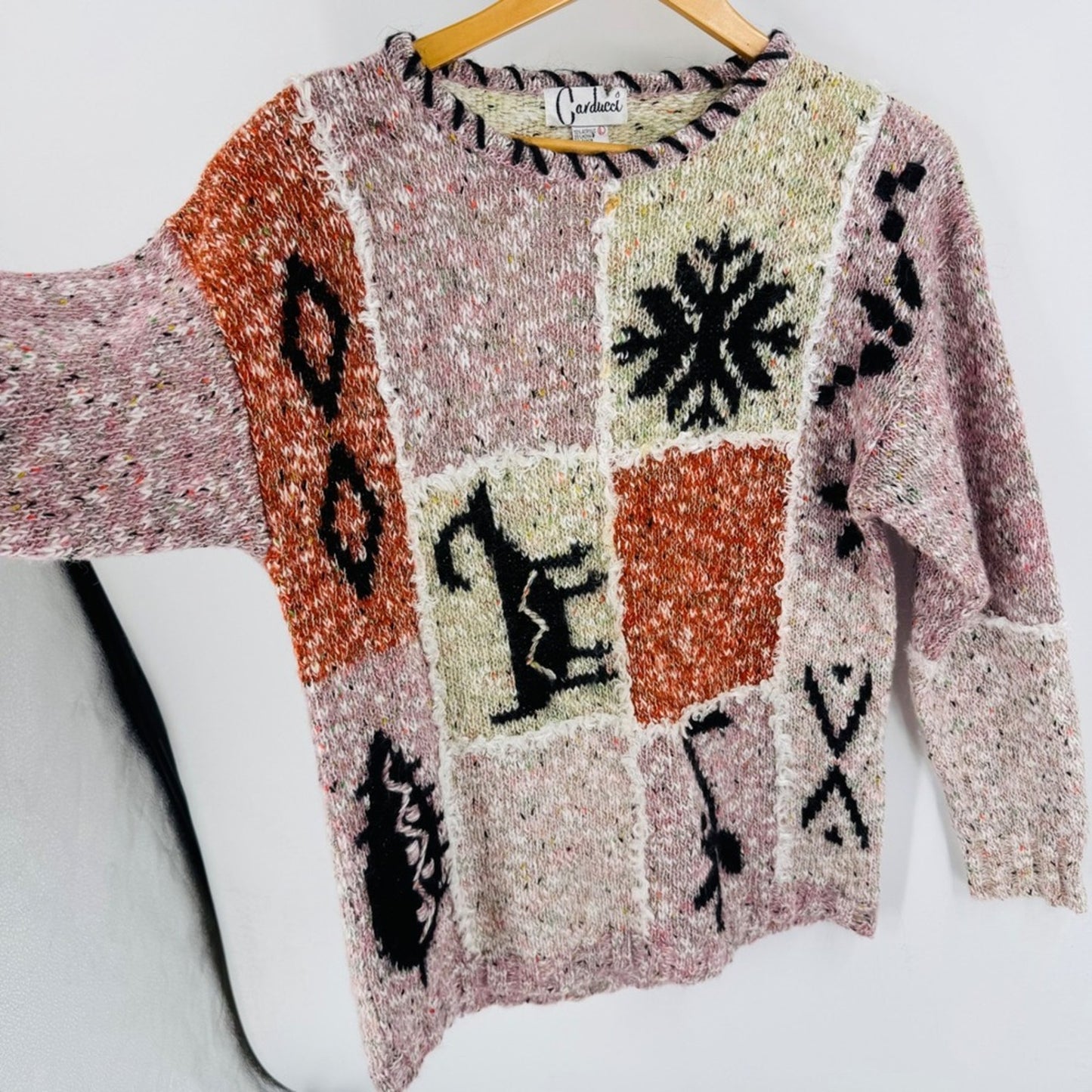Carducci Patchwork Sweater Women's Size L Multi Color Knit Long Sleeve