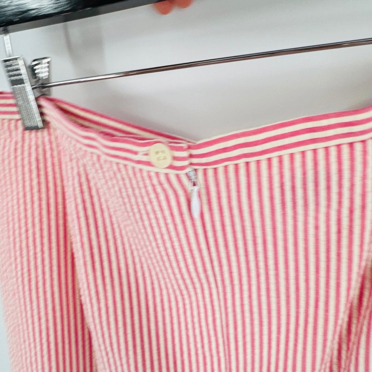 Vintage 90s Talbots Pencil Skirt Red White 12P Seersucker Striped Cotton USA