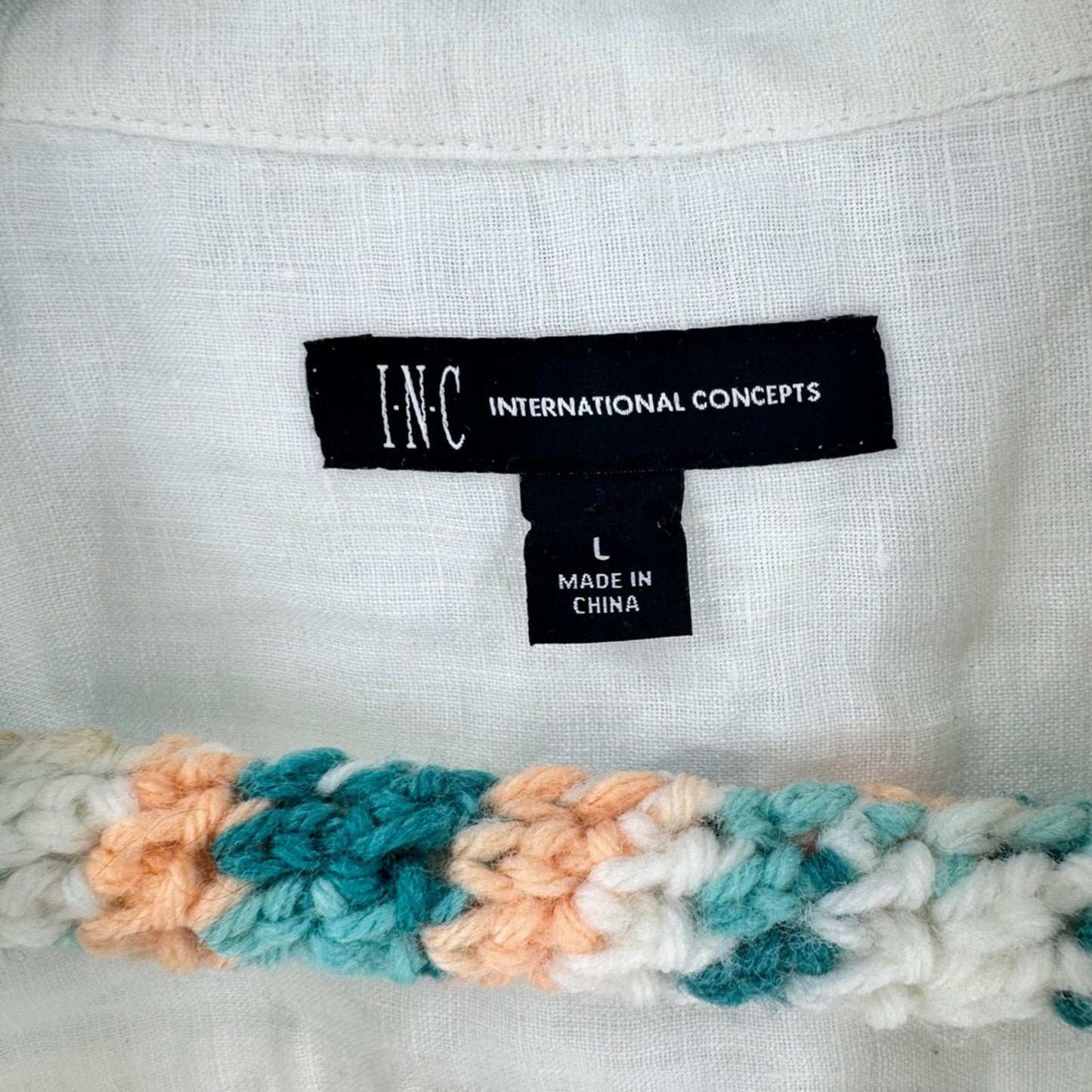 INC Linen Button Down Shirt White Small Coastal Grandma Minimalist Chic