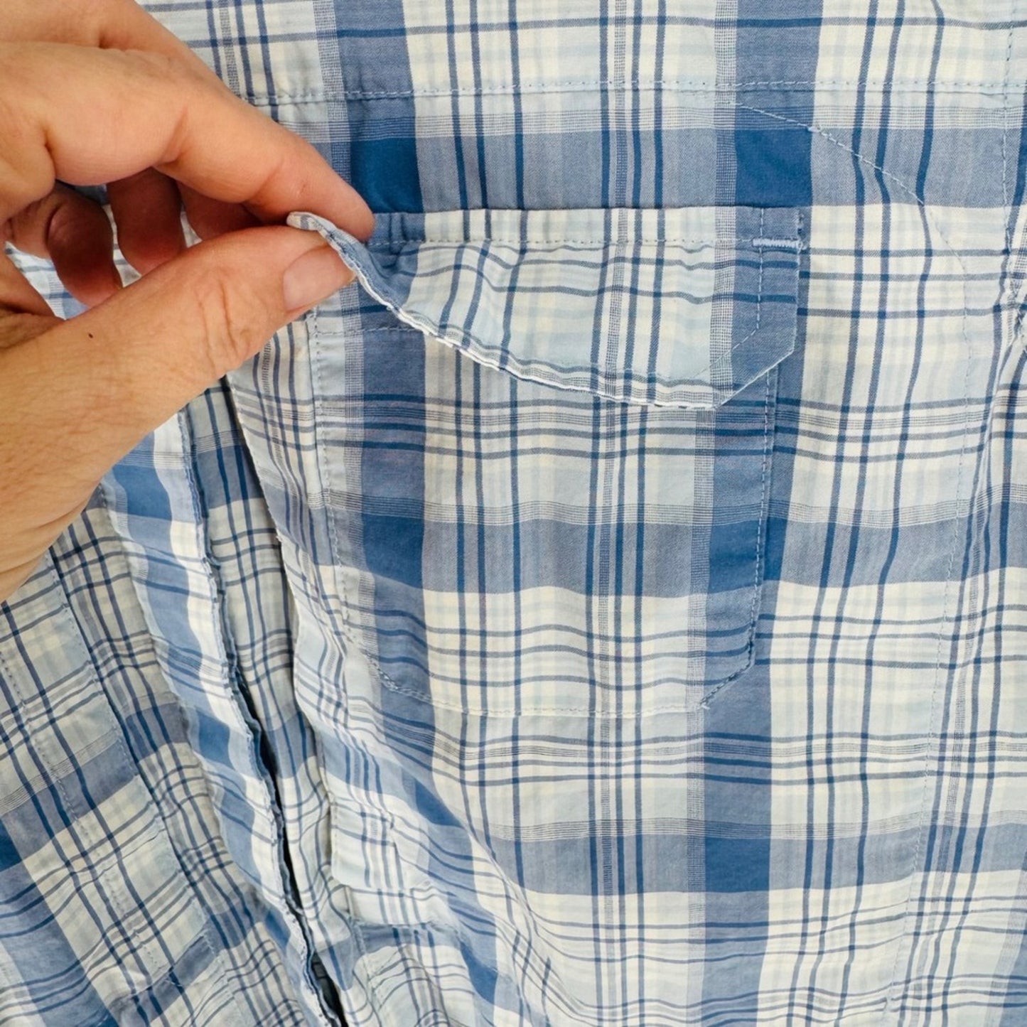 L.L. Bean Blue White Plaid Cotton Button Down Shirt Size M Coastal Heritage