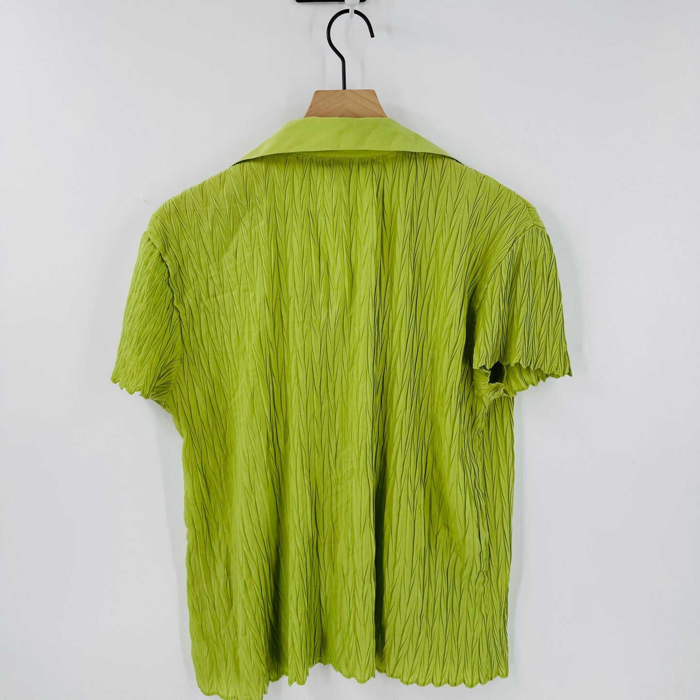 Vintage Dressbarn Green Crinkle Textured Short Sleeve Button Front Top XL