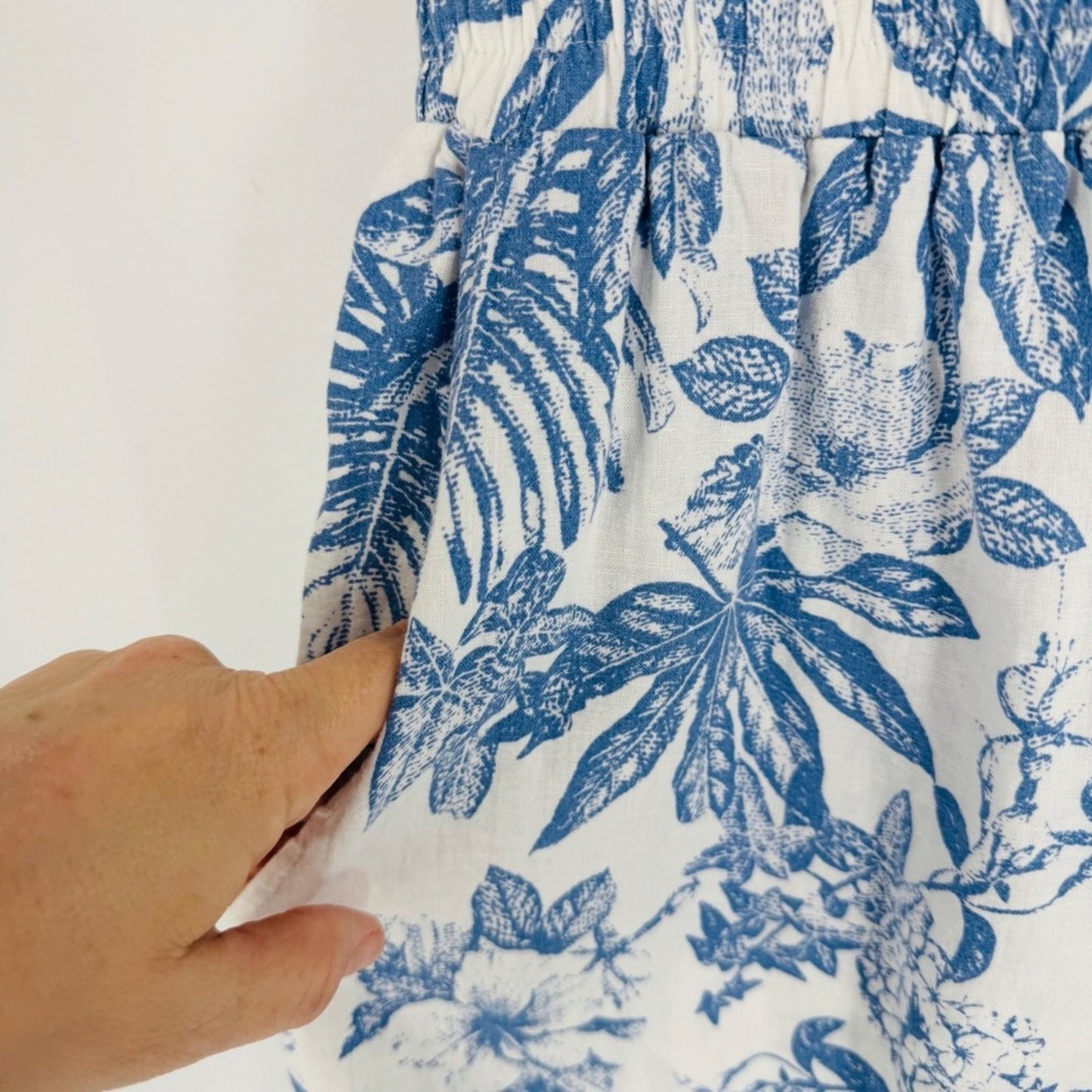 Panama Jack Linen Blend Wide Leg Pull On Tropical Blue Print Pants Beach XL‎