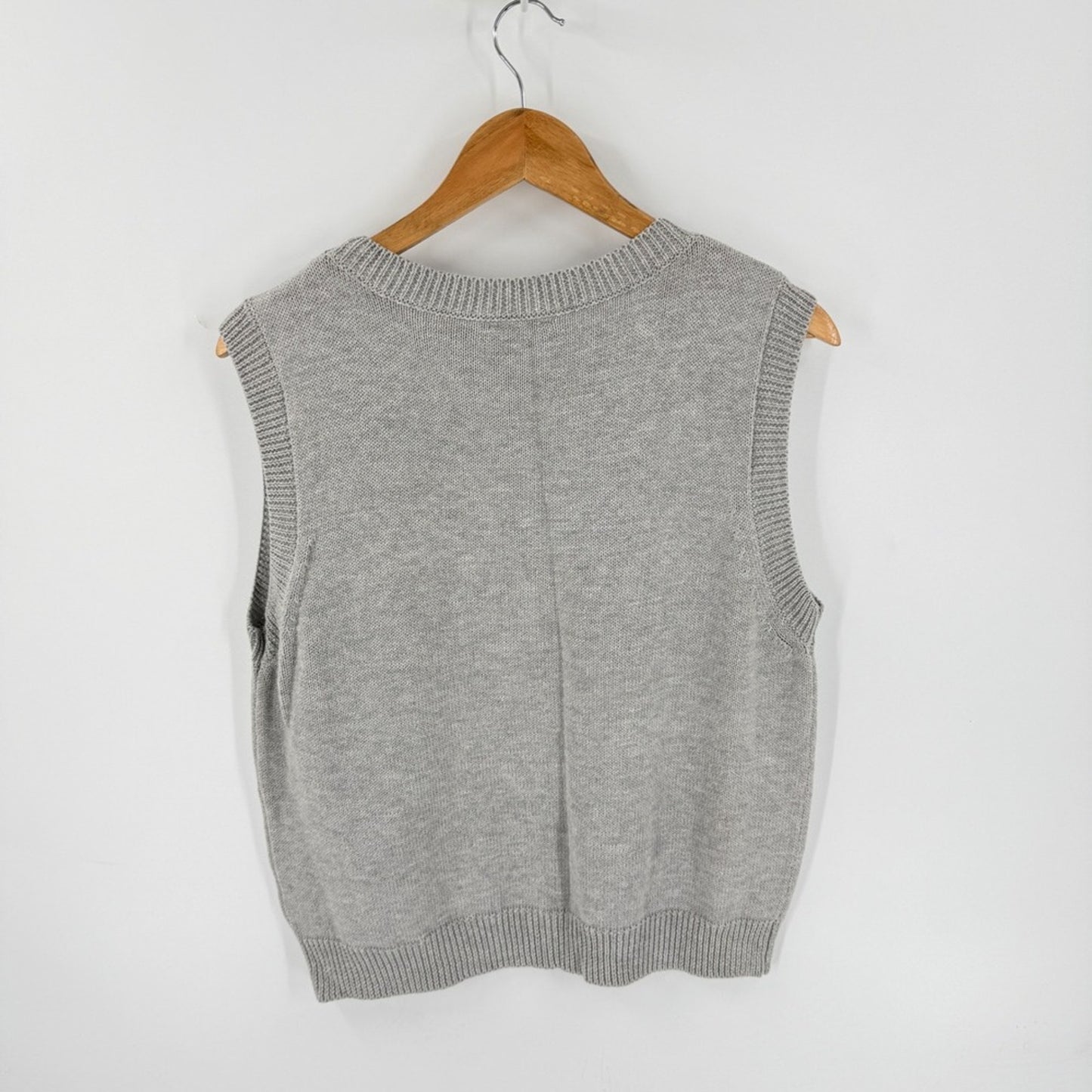 Le Lis Sweater Vest Grey Large American Flag Knit Sleeveless Patriotic Preppy