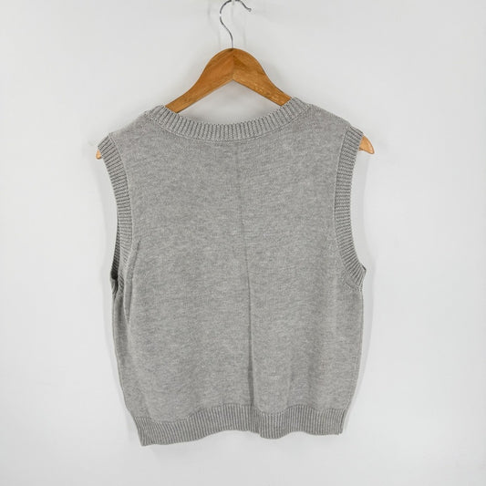 Le Lis Sweater Vest Grey Large American Flag Knit Sleeveless Patriotic Preppy