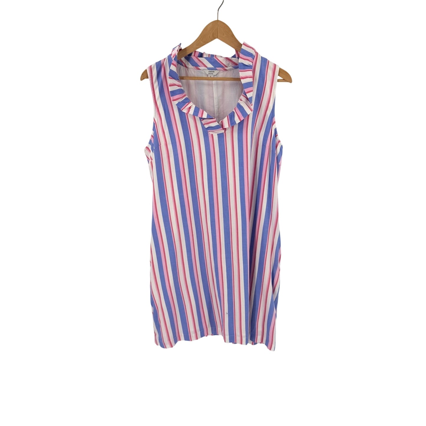 Crown & Ivy Striped Shift Dress Pink Blue White Large Pockets Coastal