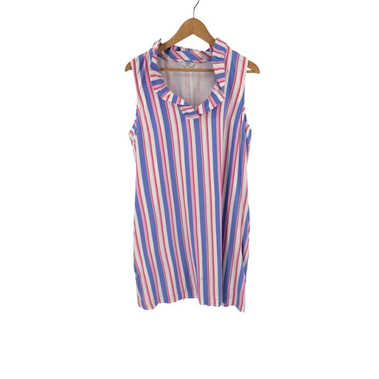 Crown & Ivy Striped Shift Dress Pink Blue White Large Pockets Coastal