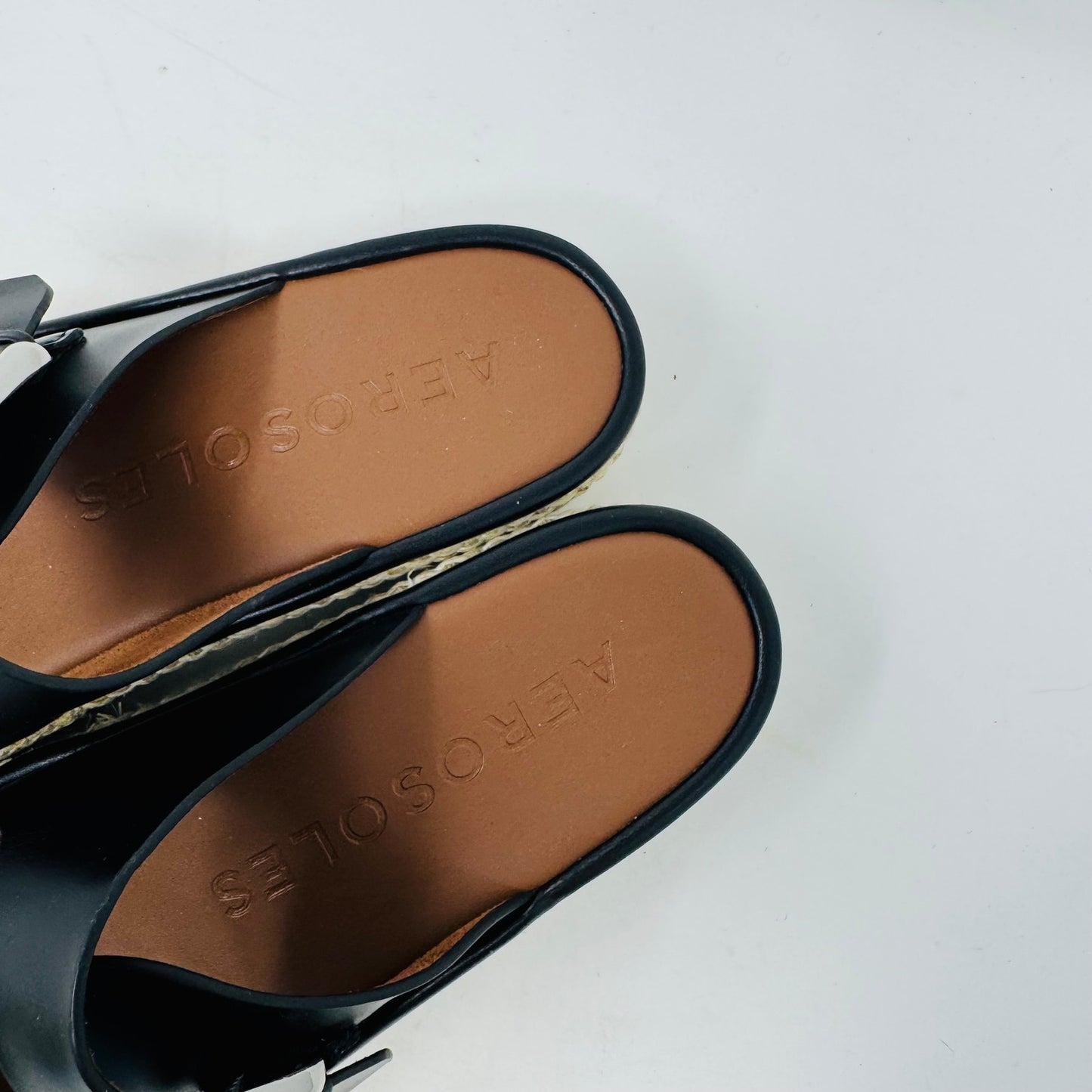 Aerosoles Women’s Size 10 Black Buckle Platform Sandals Espadrille Wedge Slides