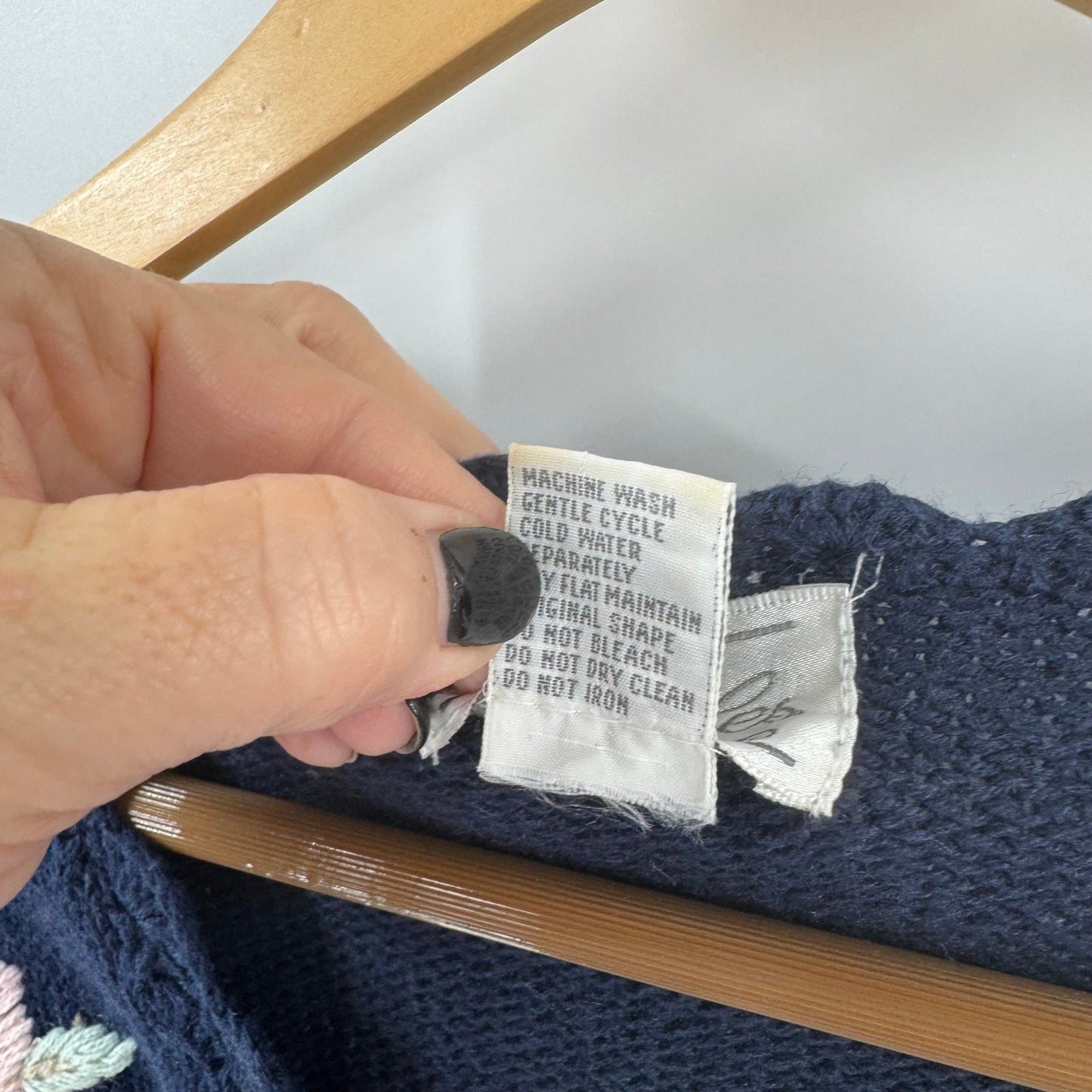 Vintage Floral Embroidered Cardigan Navy & Cream Deadstock Women’s L Cottage