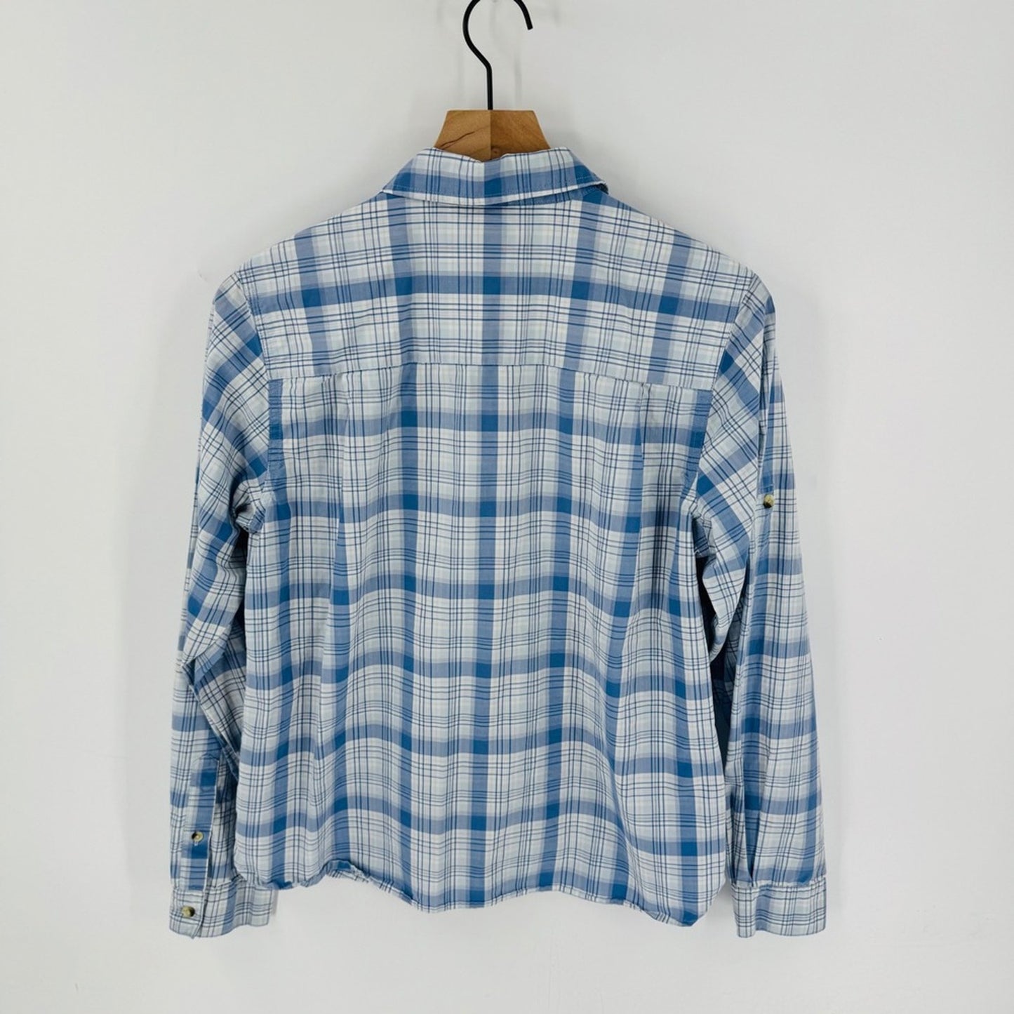 L.L. Bean Blue White Plaid Cotton Button Down Shirt Size M Coastal Heritage