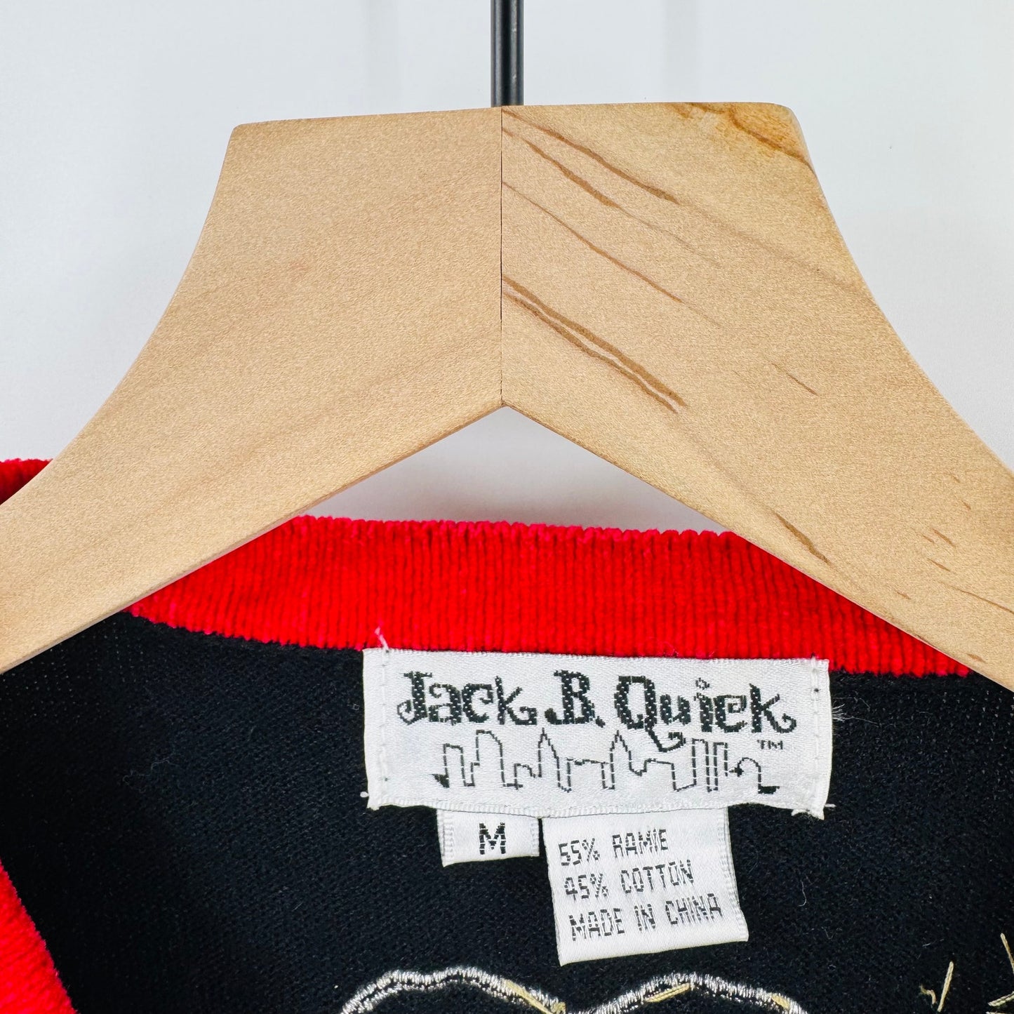Vintage Jack B Quick Embellished Cardigan Heart Zip Black Red Sweater Size M