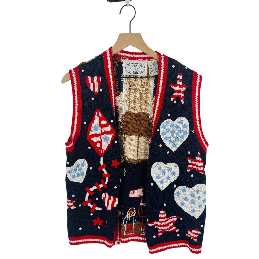 Vintage Eagle’s Eye Collectibles Patriotic Knit Vest Sleeveless V-Neck Size M