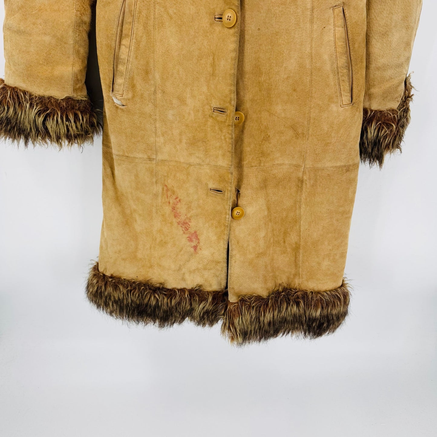 Vintage Delia’s Suede Faux Fur Penny Lane Coat Camel Brown Size S Small