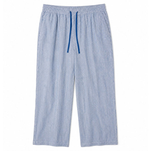 Talbots Linen Pants Blue White Stripe XLP Petite Coastal Summer Beachy Relaxed