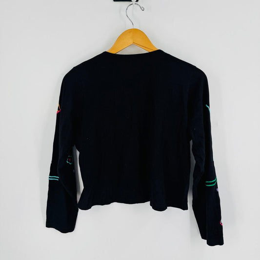 Michael Simon Lite Black Floral Embroidered Cardigan 100%‎ Cotton L