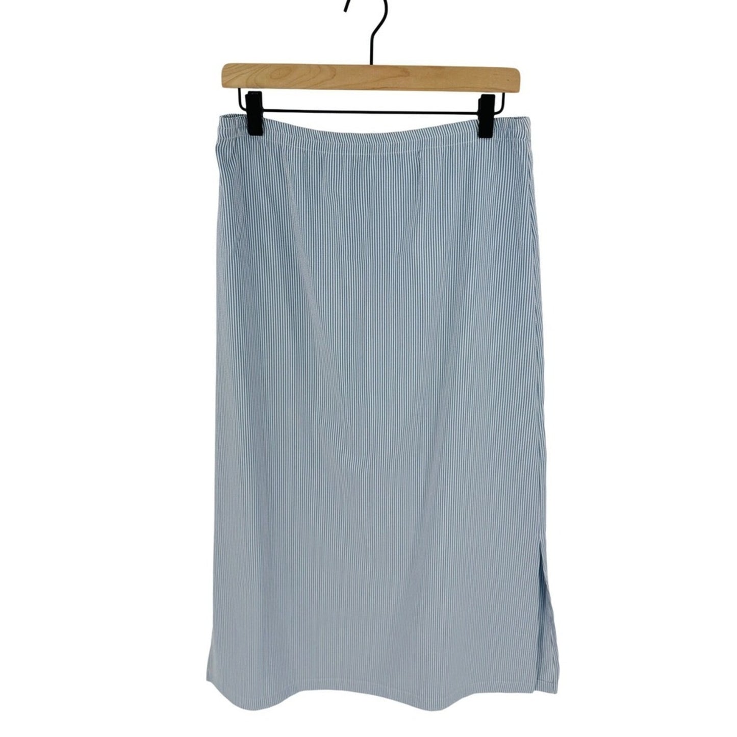 Talbots Vintage Blue White Pinstripe Midi Skirt Size 4 Preppy Coastal Seersucker