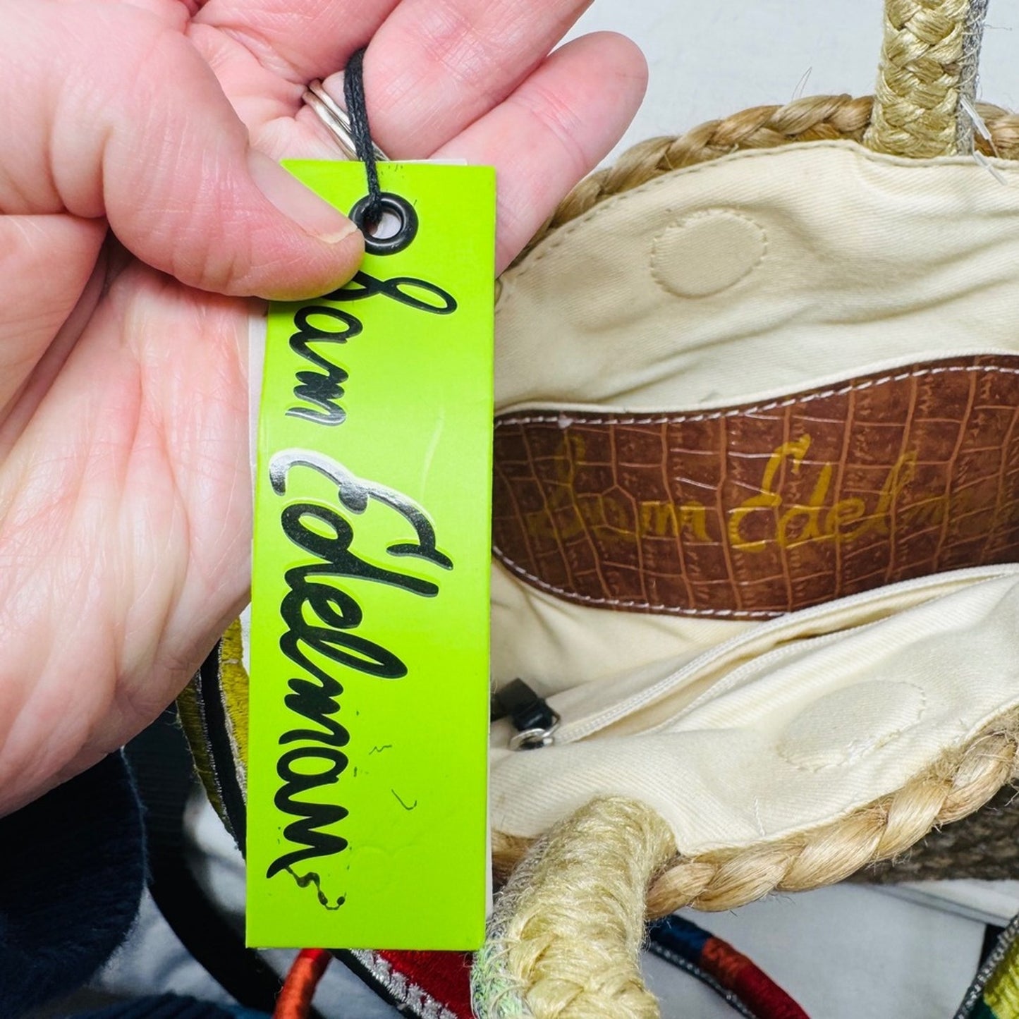 Sam Edelman NWT Round Straw Bag‎ Woven Silver Accents Rainbow Strap