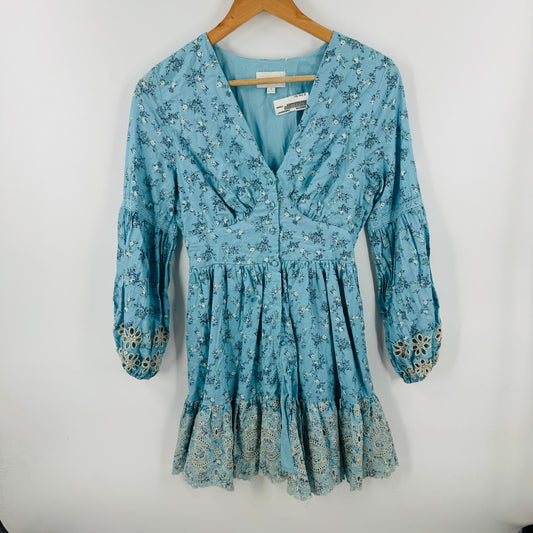 Anthropologie A Collective Story Smocked Floral Babydoll Dress Long Sleeve Sz M