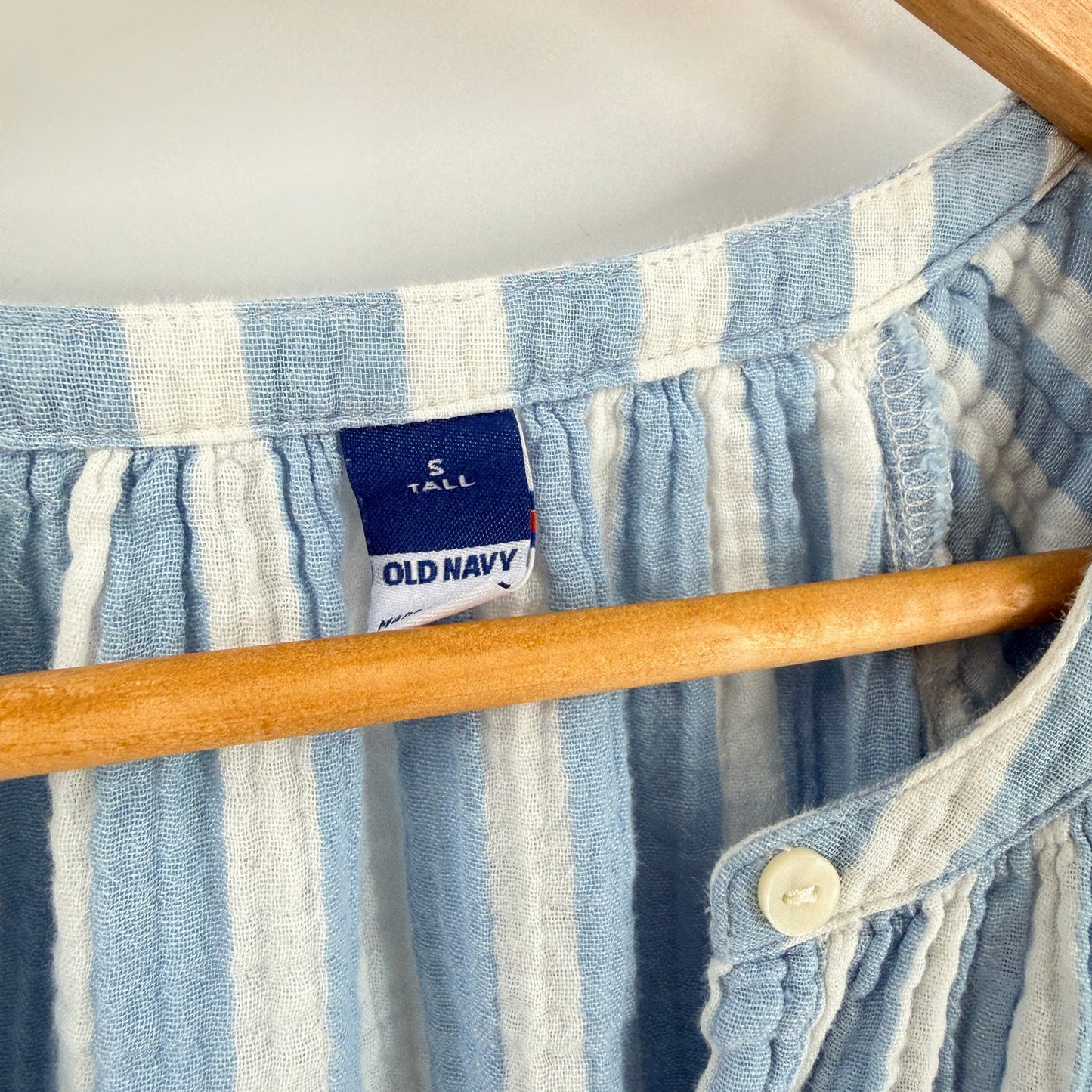 Old Navy Linen Blend Stripe Dress Blue White Small Tall Coastal Cottage