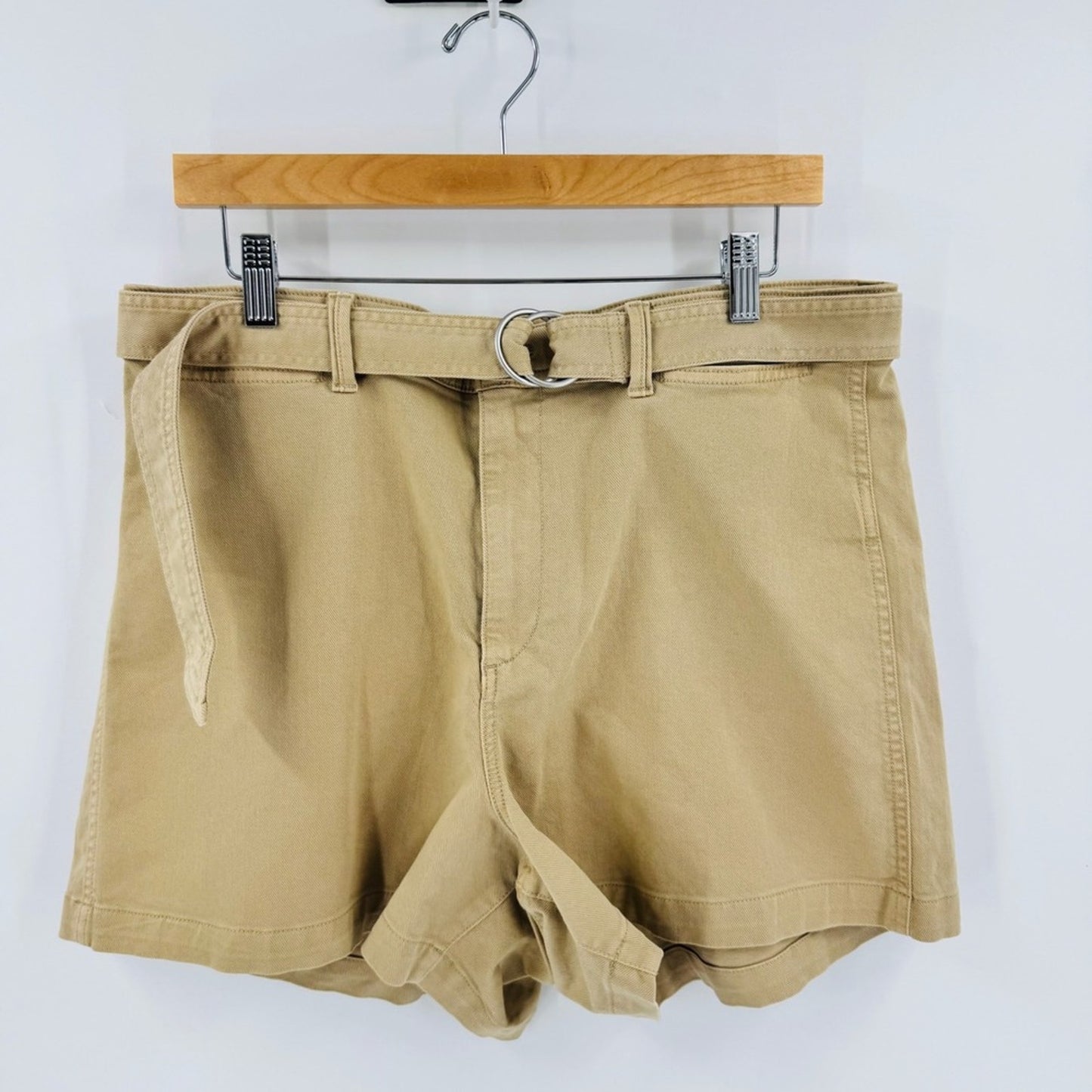 Gap Khaki Shorts Tan 16 Tall High Rise Belted D-Ring Cotton Blend Casual Summer