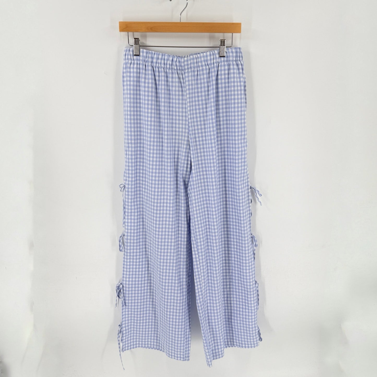 Sincerely Jules Gingham Wide Leg Pants Blue White Large NWT Coastal Cottage