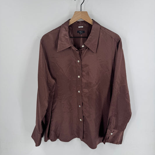 Rails Button Front Shirt Brown Satin-Like Long Sleeve Top Women’s XXL