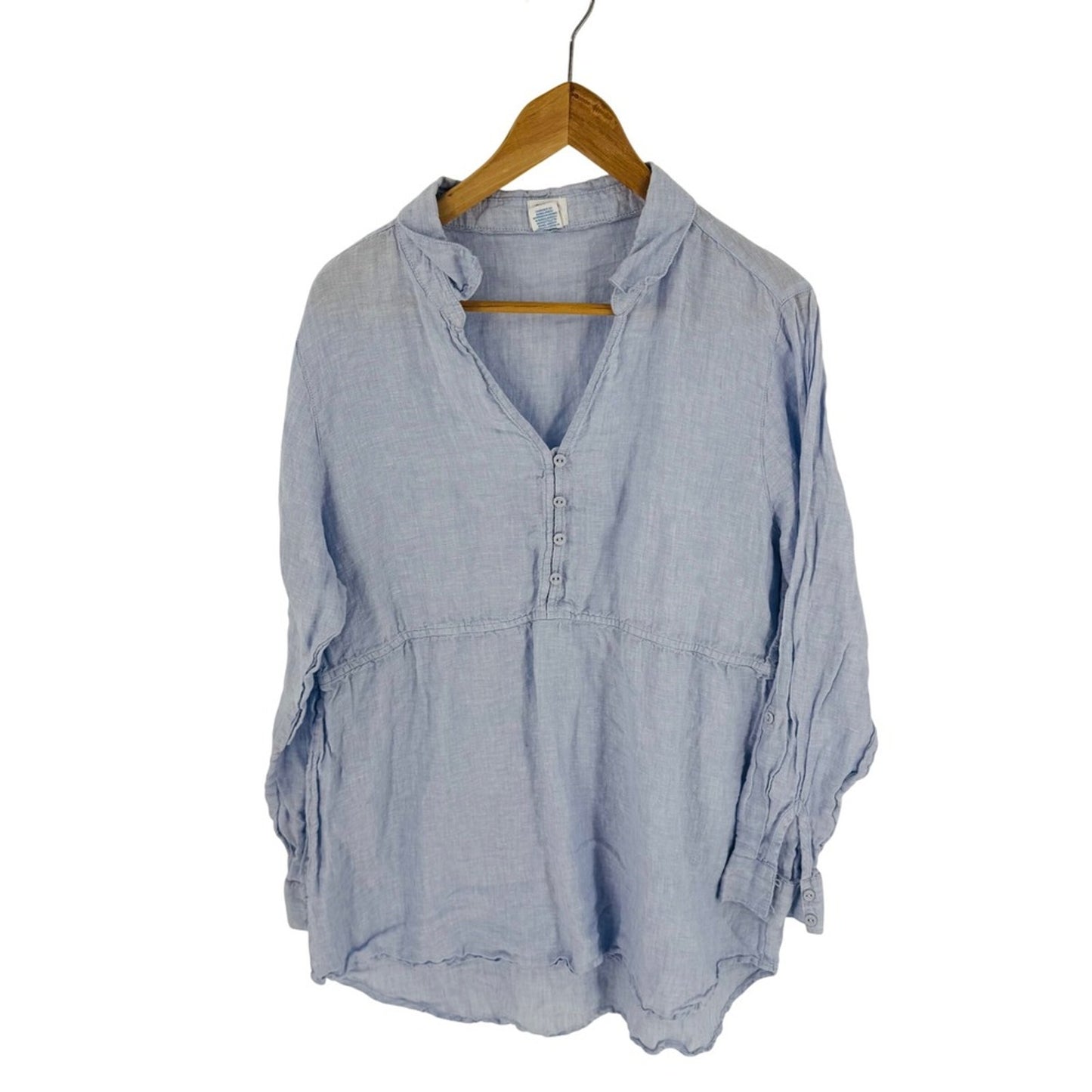 Sigrid Olsen Light Blue Linen Tunic Size XL Babydoll Coastal Lagenlook Drapey