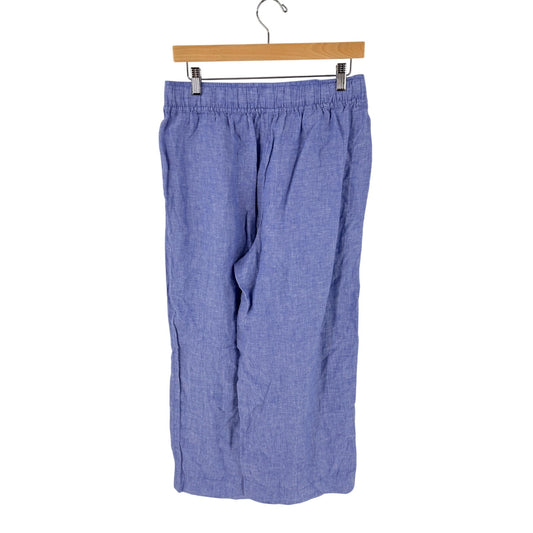 Tahari 100% Linen Wide Leg Pants Blue Medium Coastal Summer Pull On