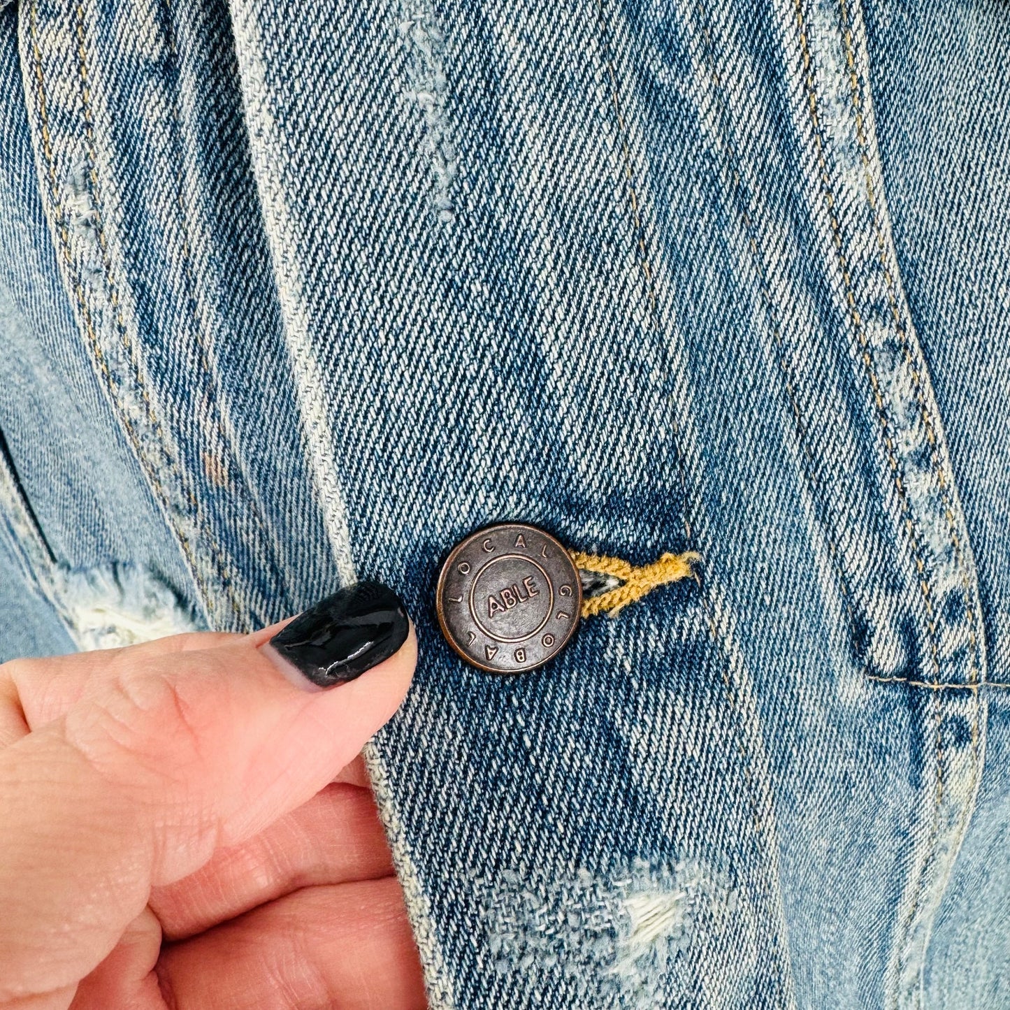 Able The Merly Jacket Distressed Denim Light Blue Wash Cotton Blend Size 1X