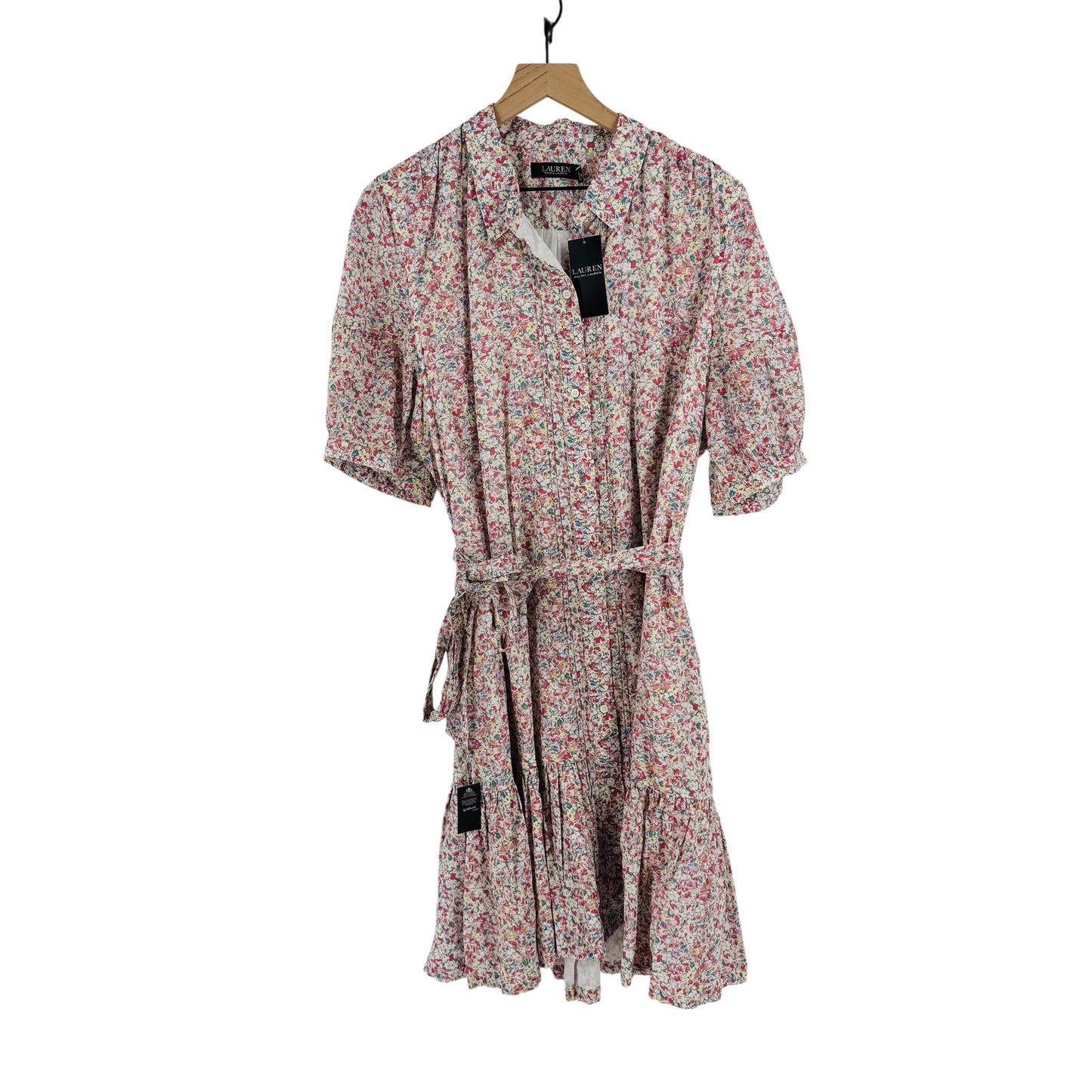 Lauren Ralph Lauren NWT Floral Belted Puff Sleeve Mini Dress Cotton Size 18