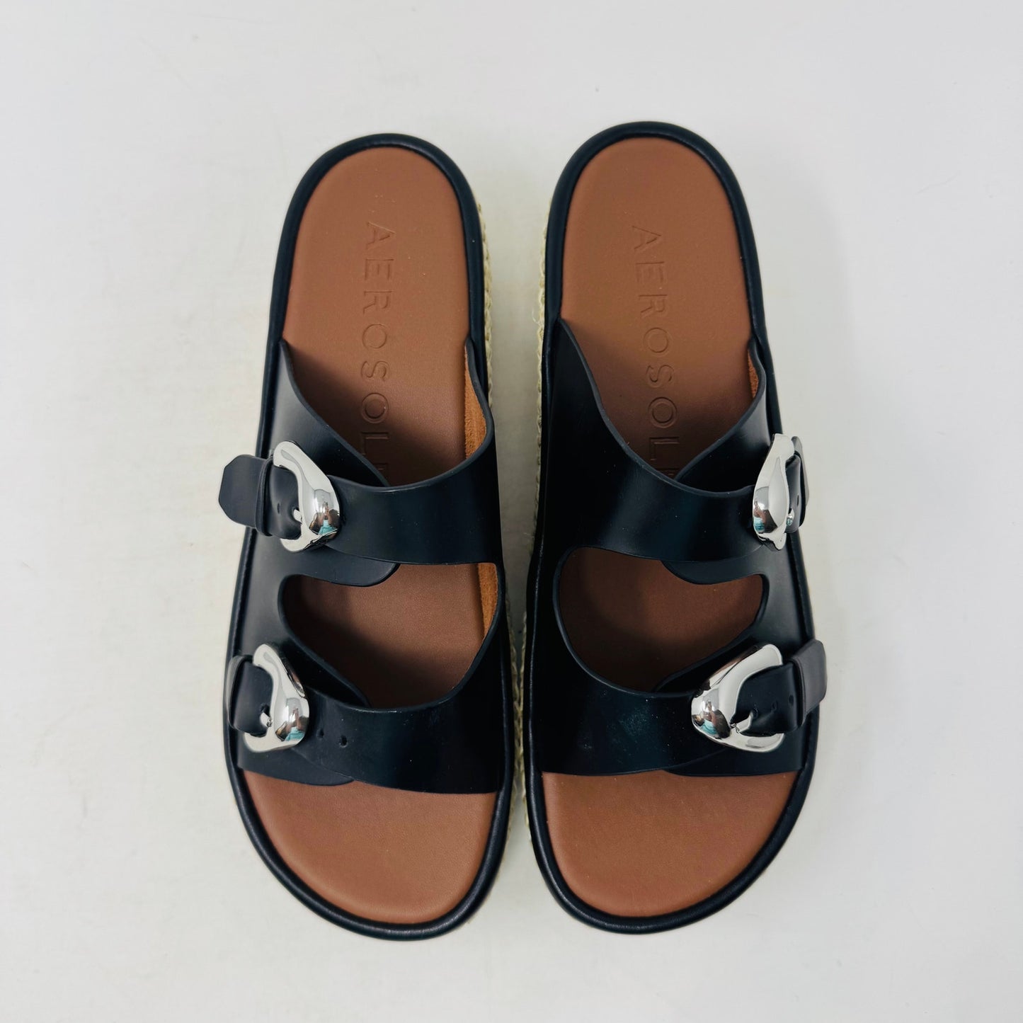 Aerosoles Women’s Size 10 Black Buckle Platform Sandals Espadrille Wedge Slides