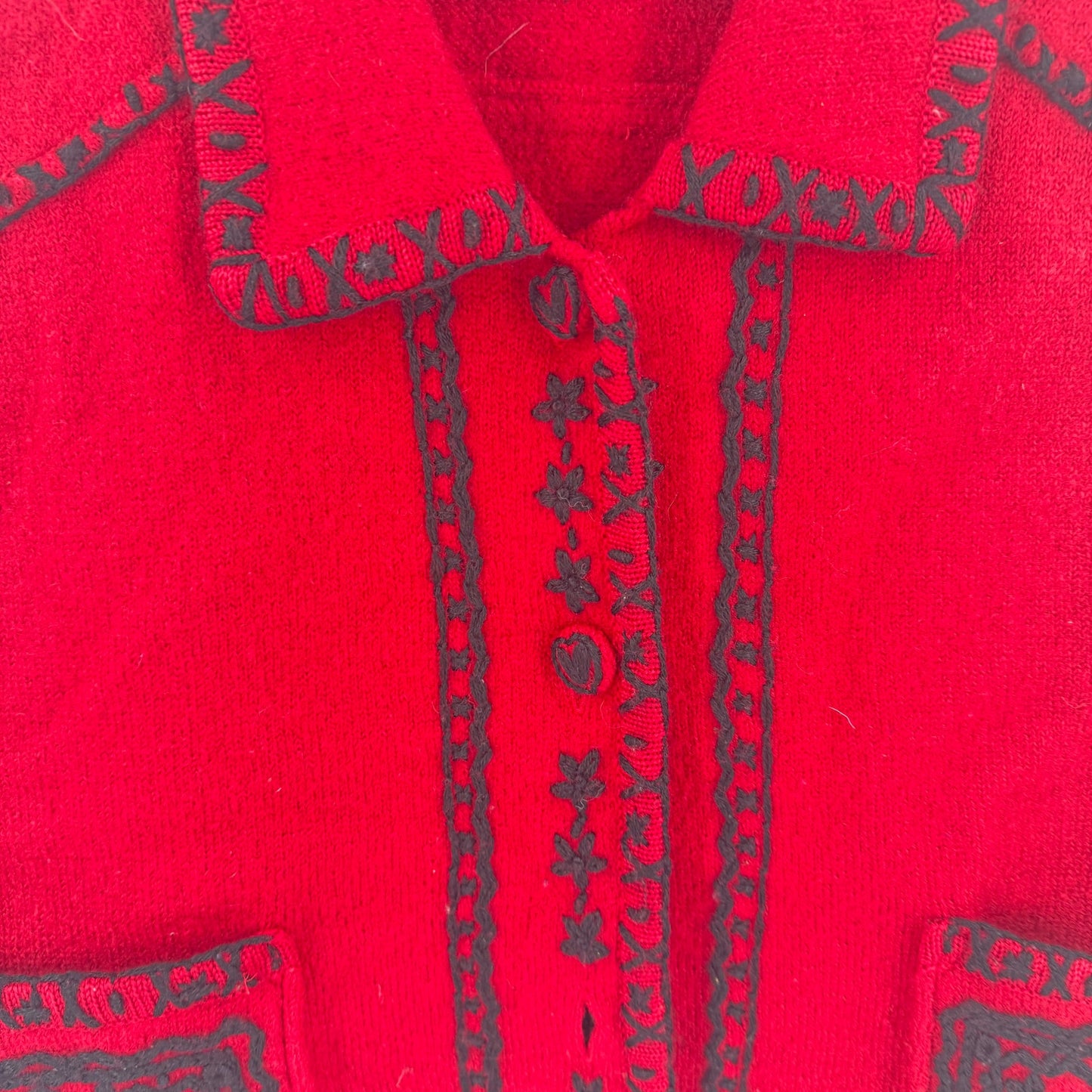 Vintage Cambridge Dry Goods Red Boiled Wool Vest Embroidered Trim Size Large