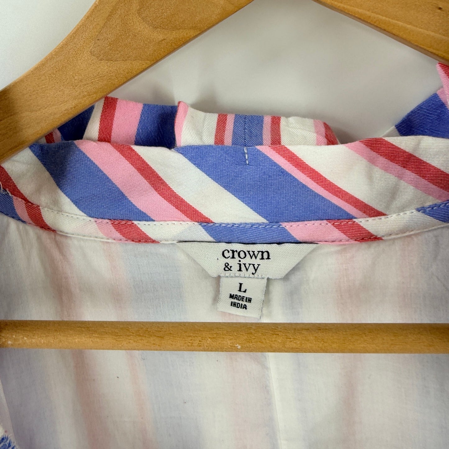 Crown & Ivy Striped Shift Dress Pink Blue White Large Pockets Coastal
