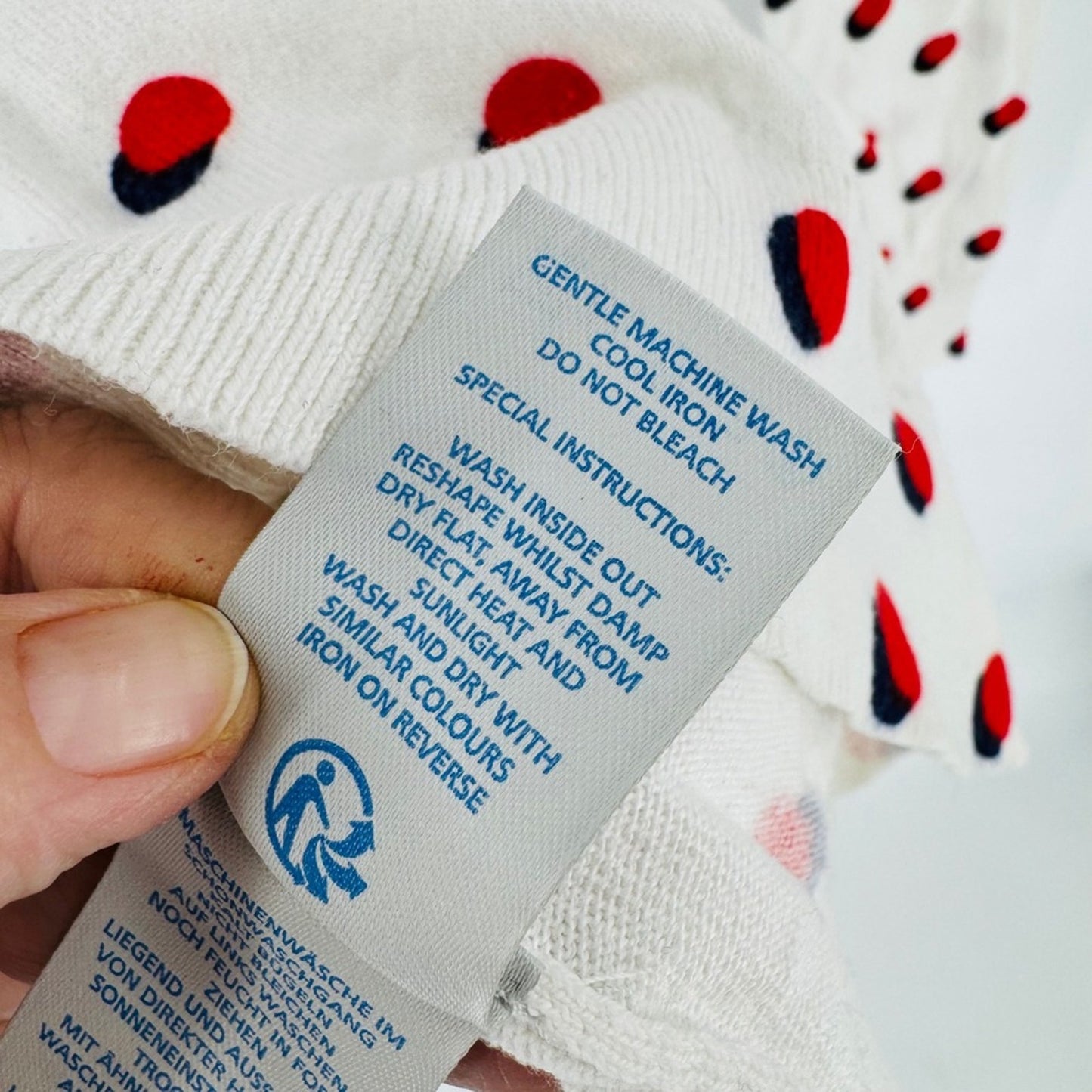 Boden Polka White Red Blue Polka Dot Lightweight Sweater Size S Patriotic Preppy