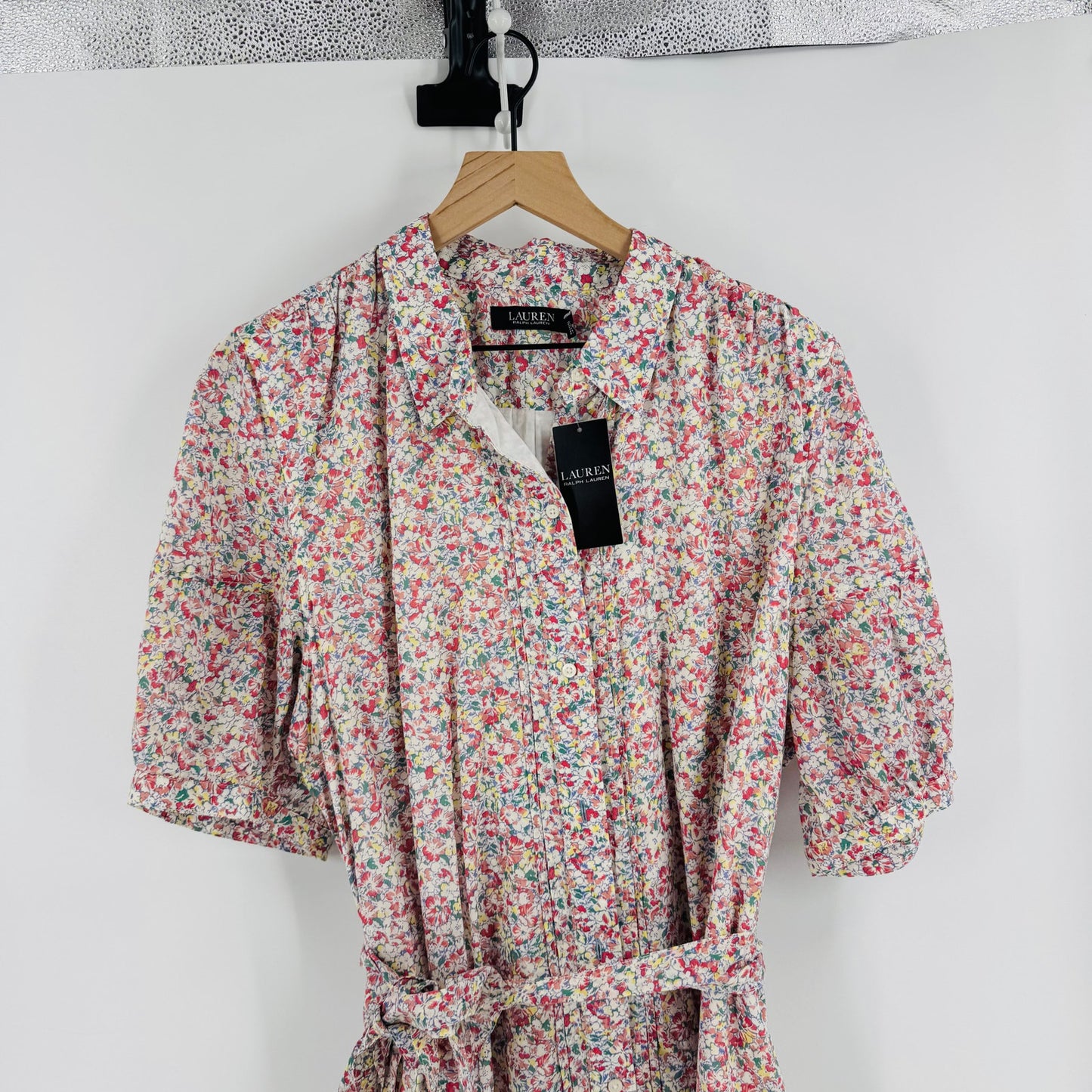 Lauren Ralph Lauren NWT Floral Belted Puff Sleeve Mini Dress Cotton Size 18