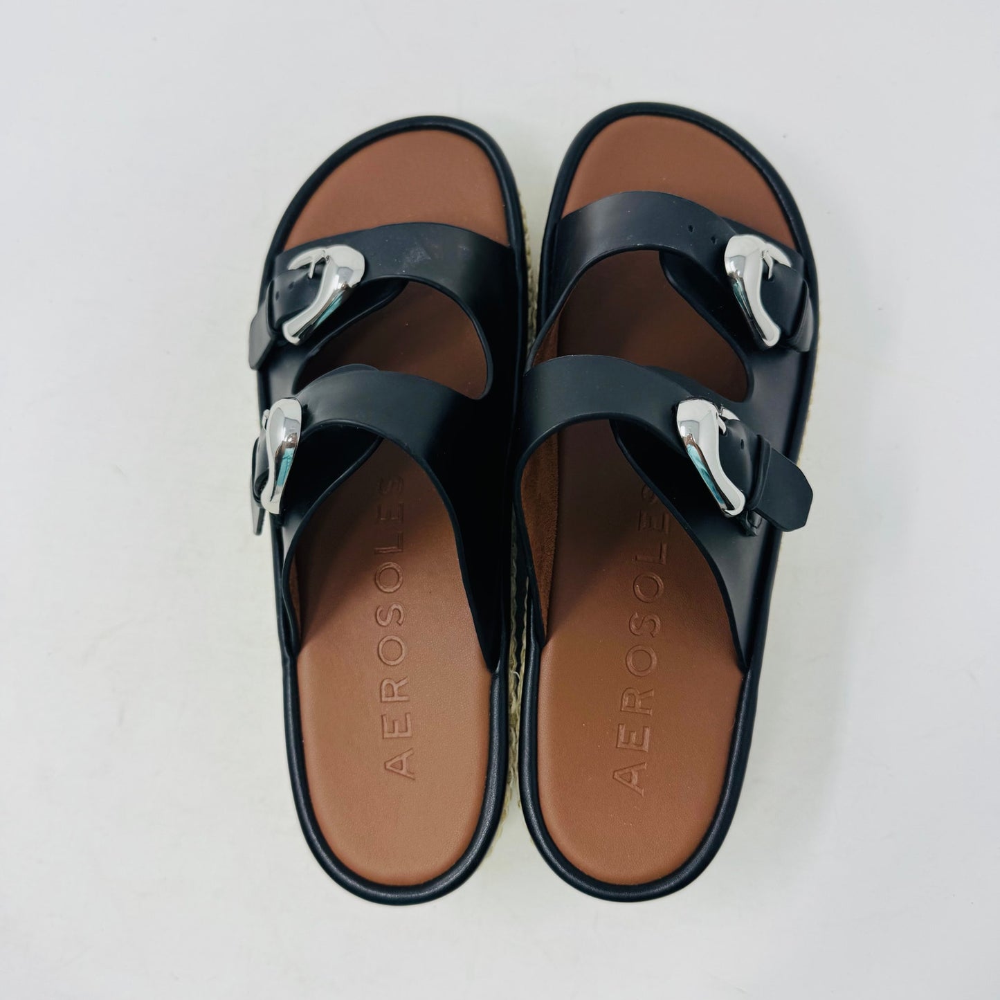 Aerosoles Women’s Size 10 Black Buckle Platform Sandals Espadrille Wedge Slides