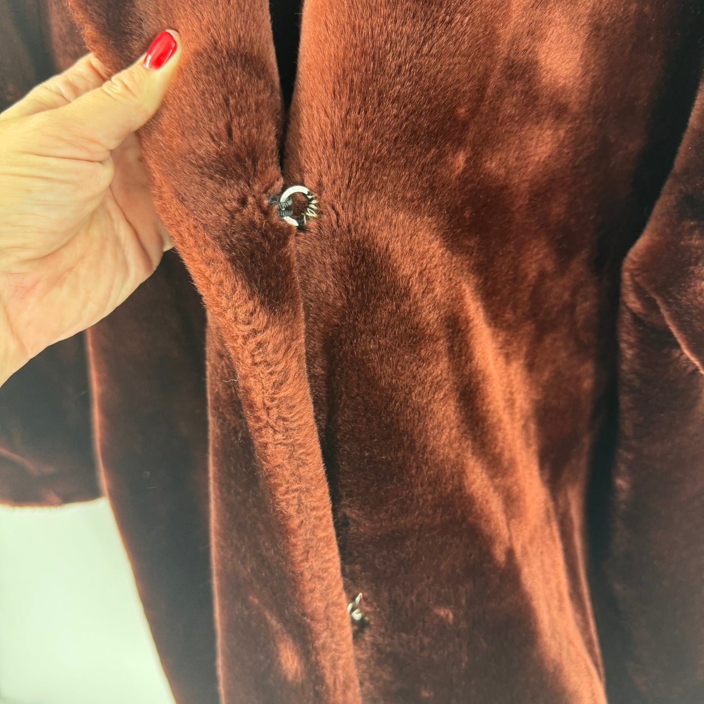 Vintage Foxrun Faux Fur Coat Made in USA Burgundy Plush Winter Jacket Size M