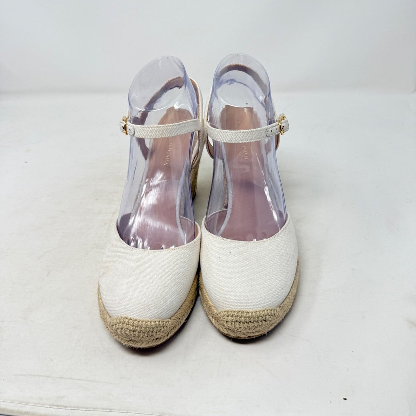 Stuart Weitzman Canvas Espadrille Wedge Ankle Strap Sandals Ivory Heels Size 8