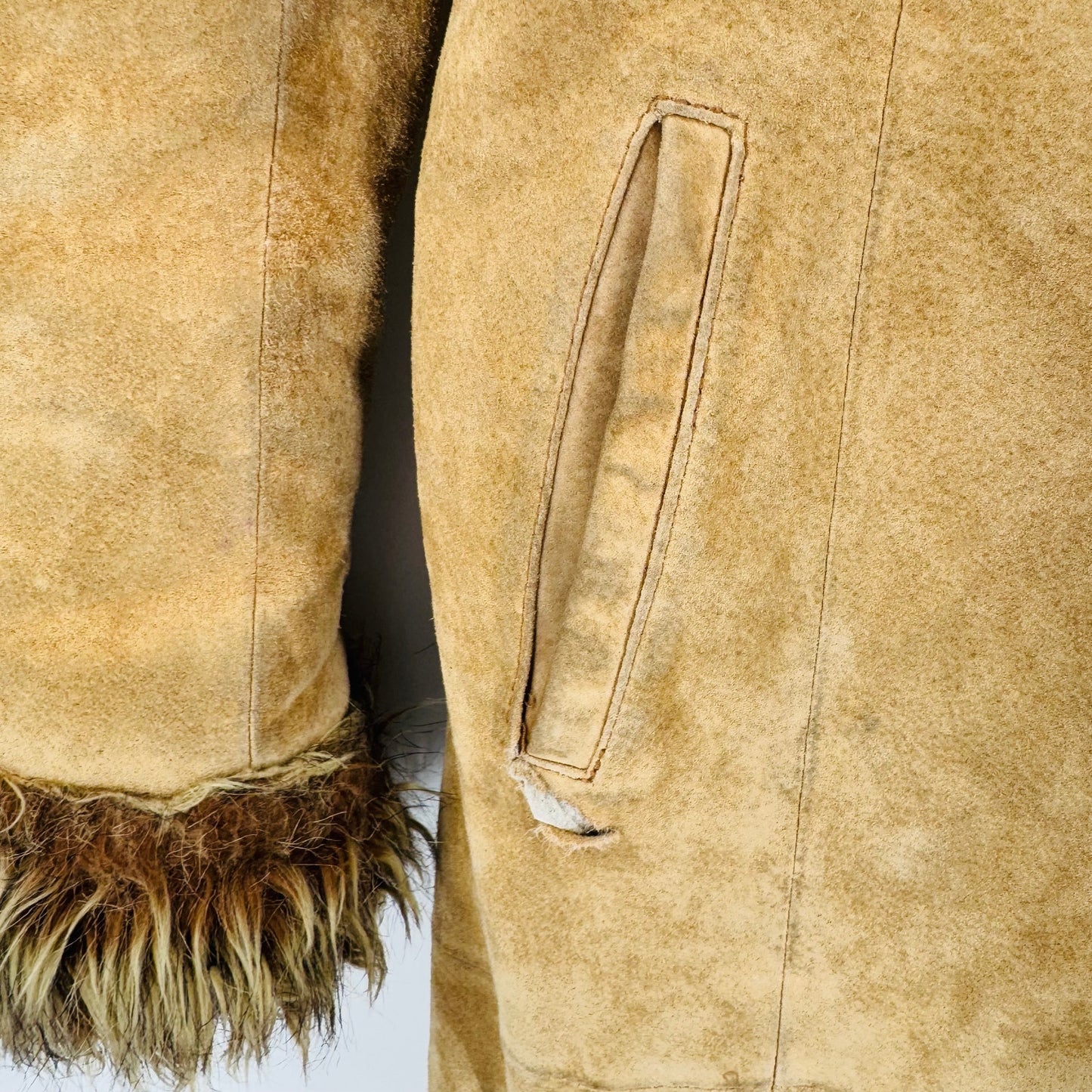 Vintage Delia’s Suede Faux Fur Penny Lane Coat Camel Brown Size S Small