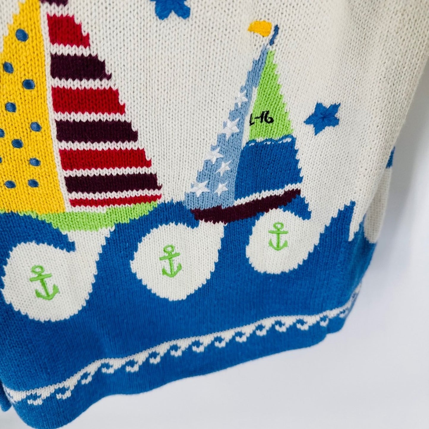 Vintage Sailboat Nautical Cardigan Sweater Novelty Whimsical Size 1X Coastal