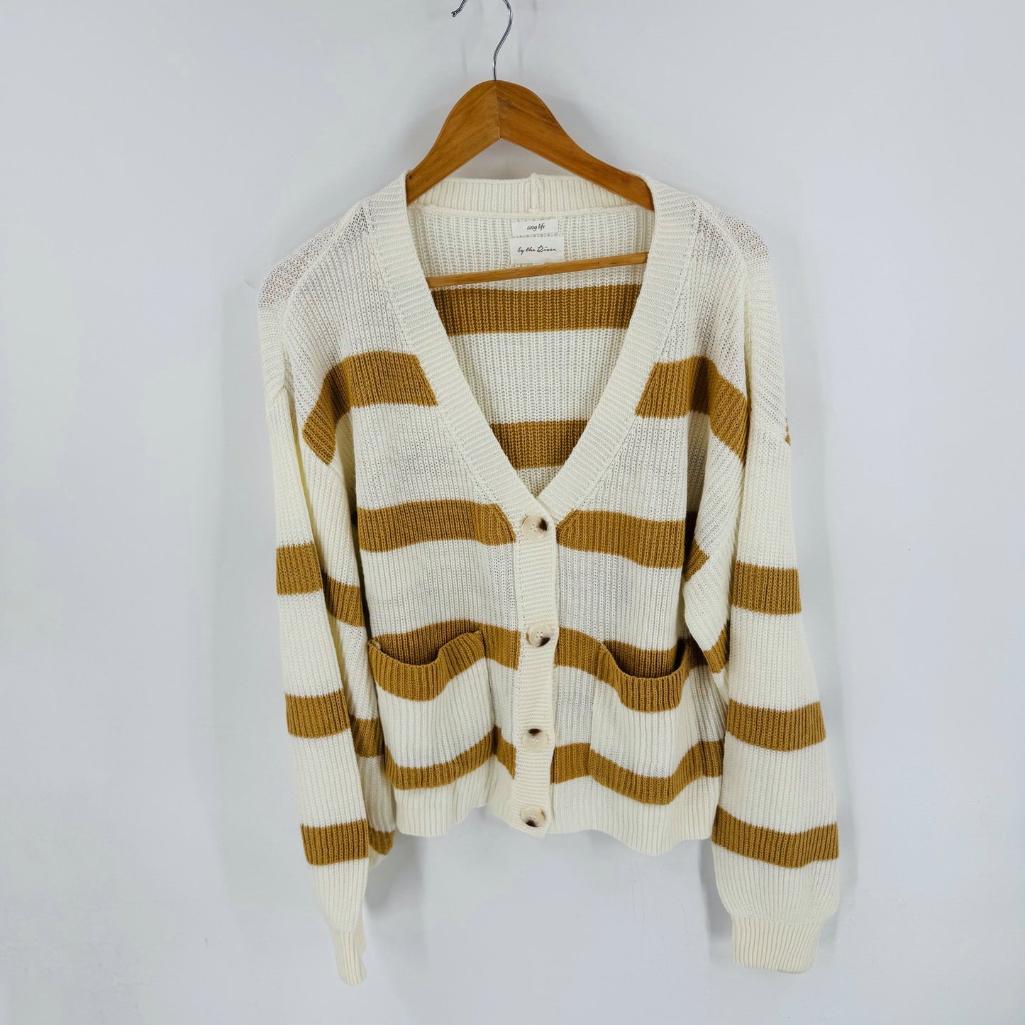 Boutique By The River Cozy Life Striped Button Front Cardigan Sweater L