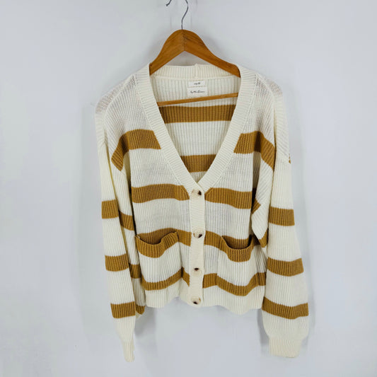 Boutique By The River Cozy Life Striped Button Front Cardigan Sweater L