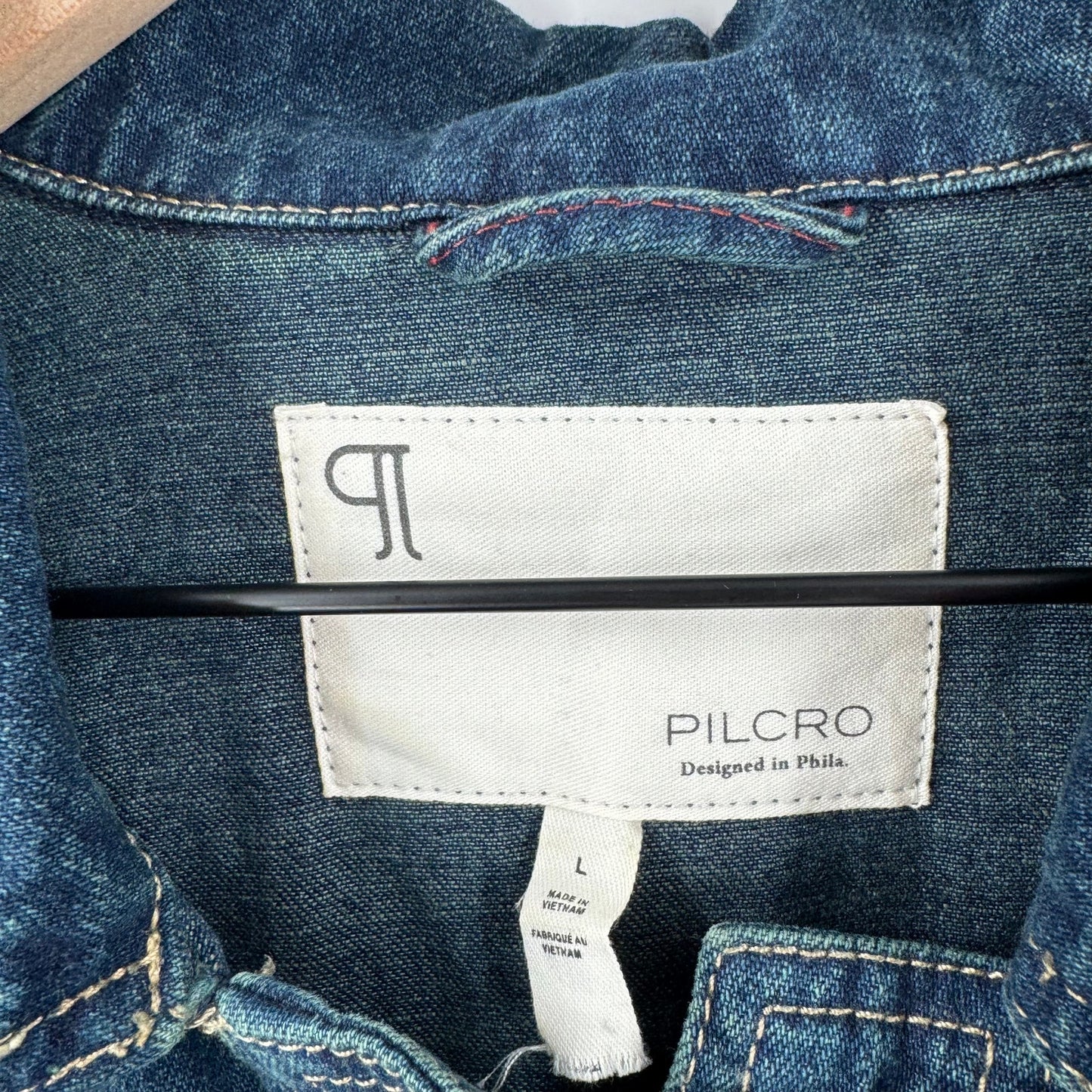 Pilcro Longline Denim Jacket Belted Waist Dark Blue Cotton Linen Blend Size L