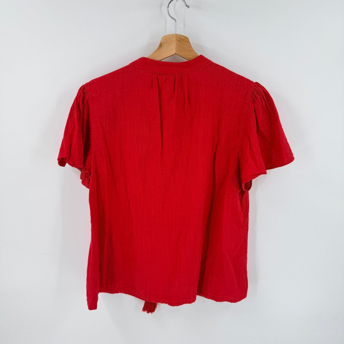 Knox Rose Embroidered Tassel Top Red Medium Boho Coastal Americana