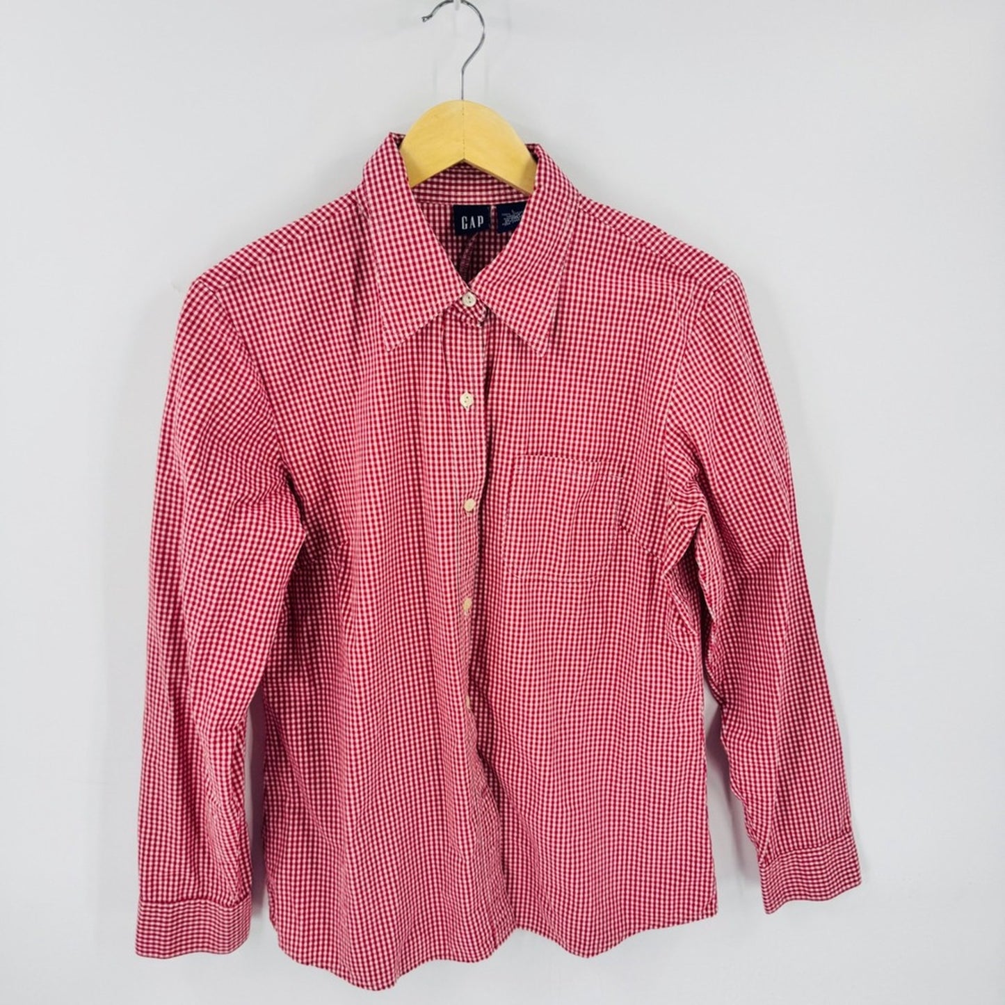 Vintage GAP Red Gingham Button Down Large 100% Cotton Americana Picnic Preppy