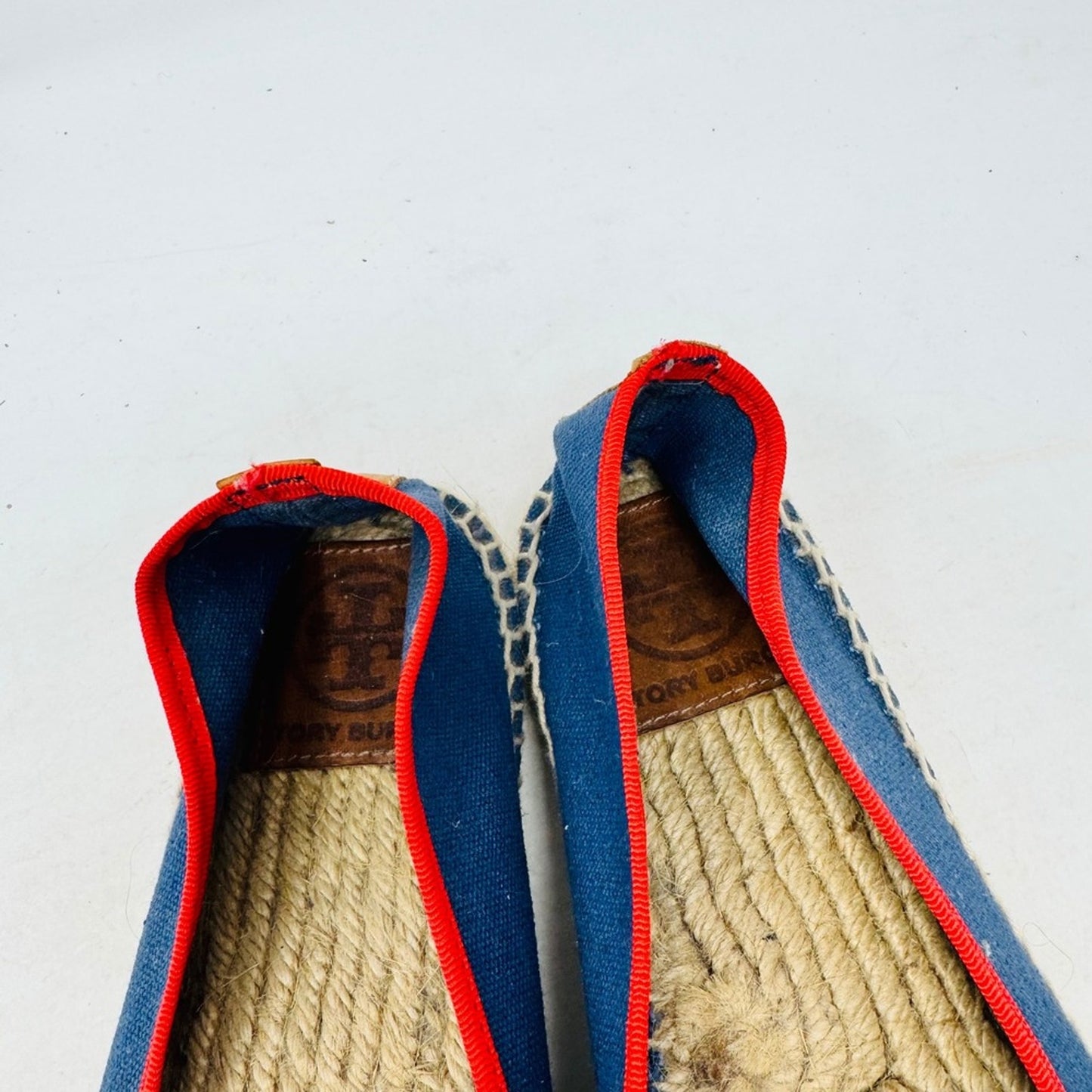 Tory Burch Canvas Espadrille Ballet Flats Bow Tassel Blue Red Slip On Size 8