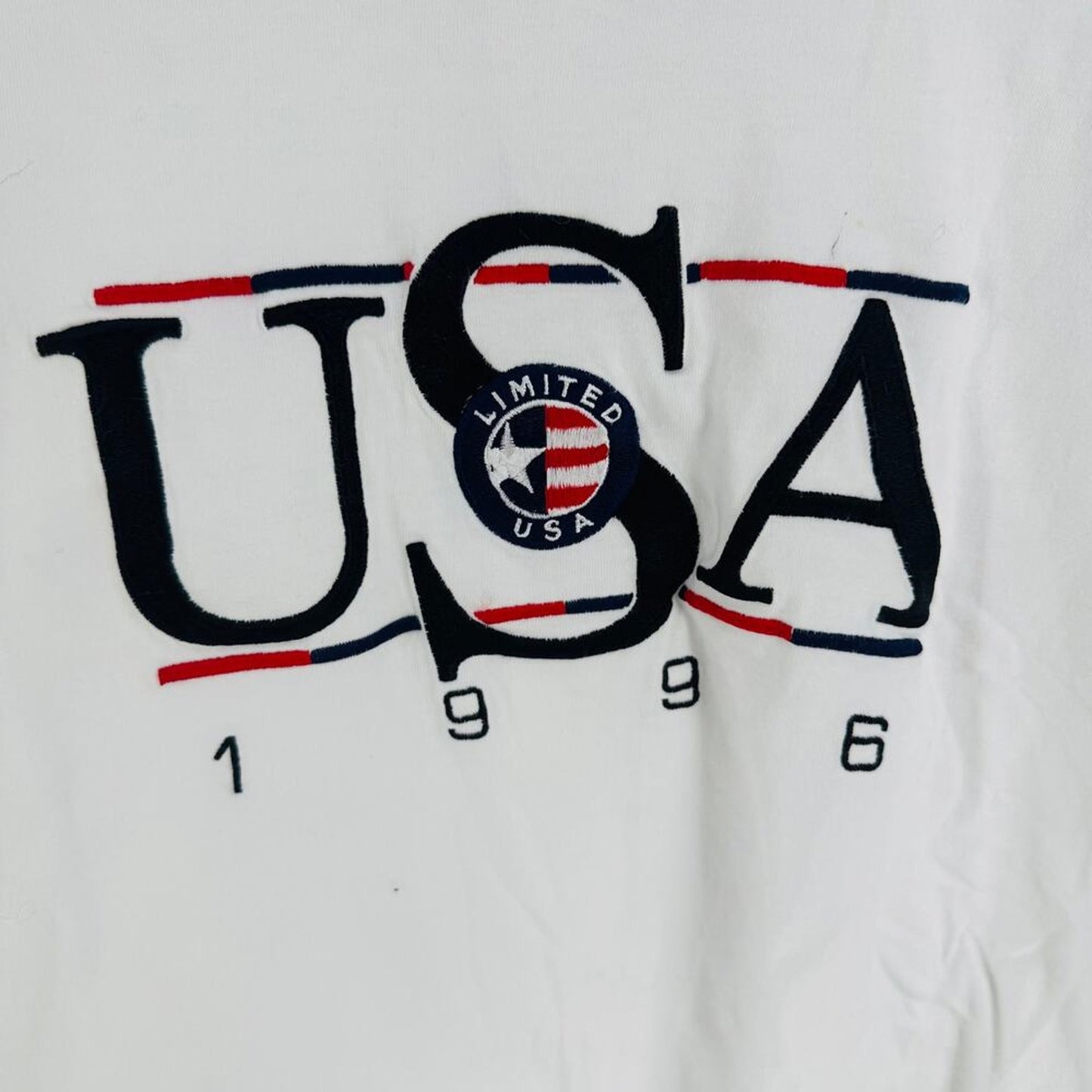 Vintage 90s Limited USA 1996 Graphic Tee White XL Embroidered Cotton T-Shirt‎