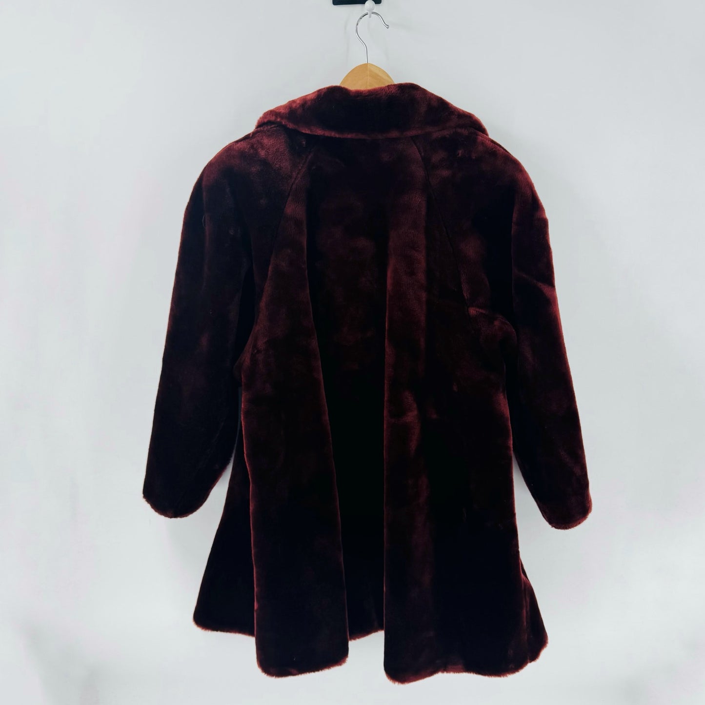 Vintage Foxrun Faux Fur Coat Made in USA Burgundy Plush Winter Jacket Size M